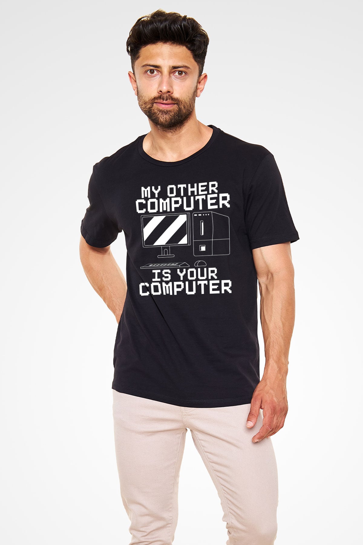 Hacker Baskılı Unisex Siyah Tişört - Tshirt