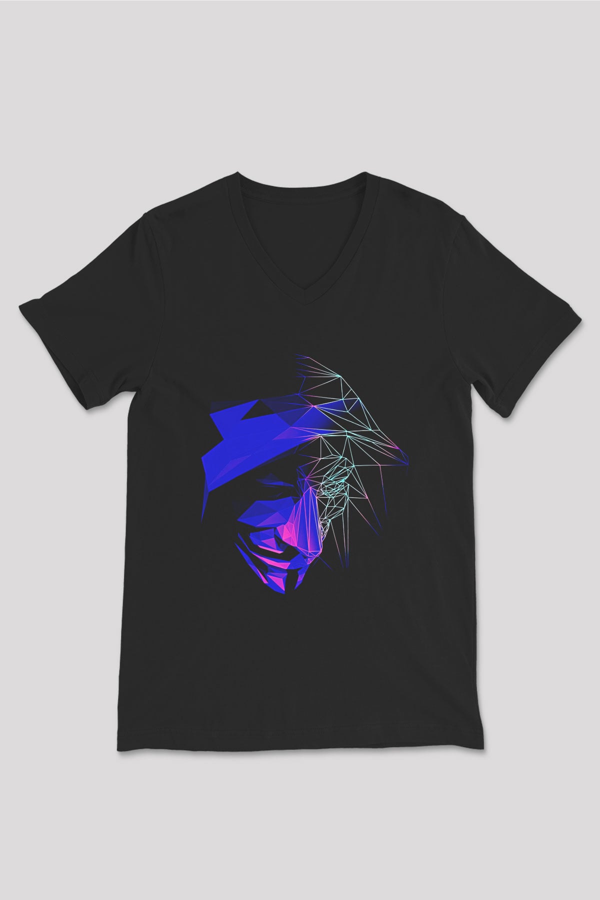 Hacker Baskılı Unisex Siyah V Yaka Tişört - Tshirt