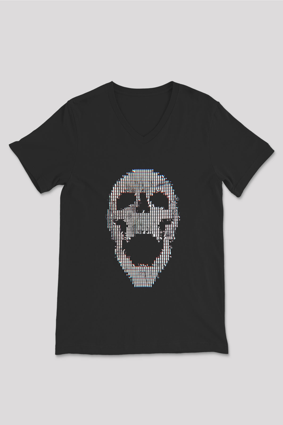 Hacker Baskılı Unisex Siyah V Yaka Tişört - Tshirt