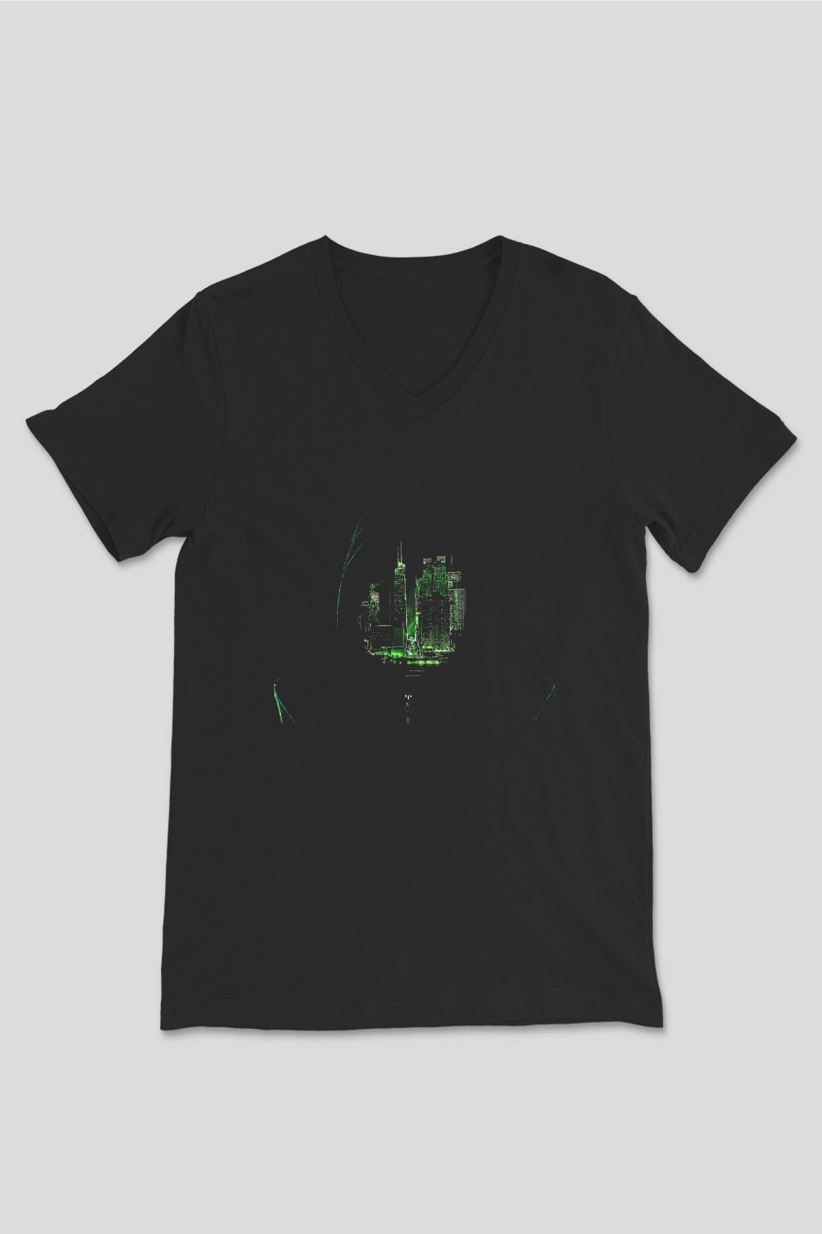 Hacker Baskılı Unisex Siyah V Yaka Tişört - Tshirt