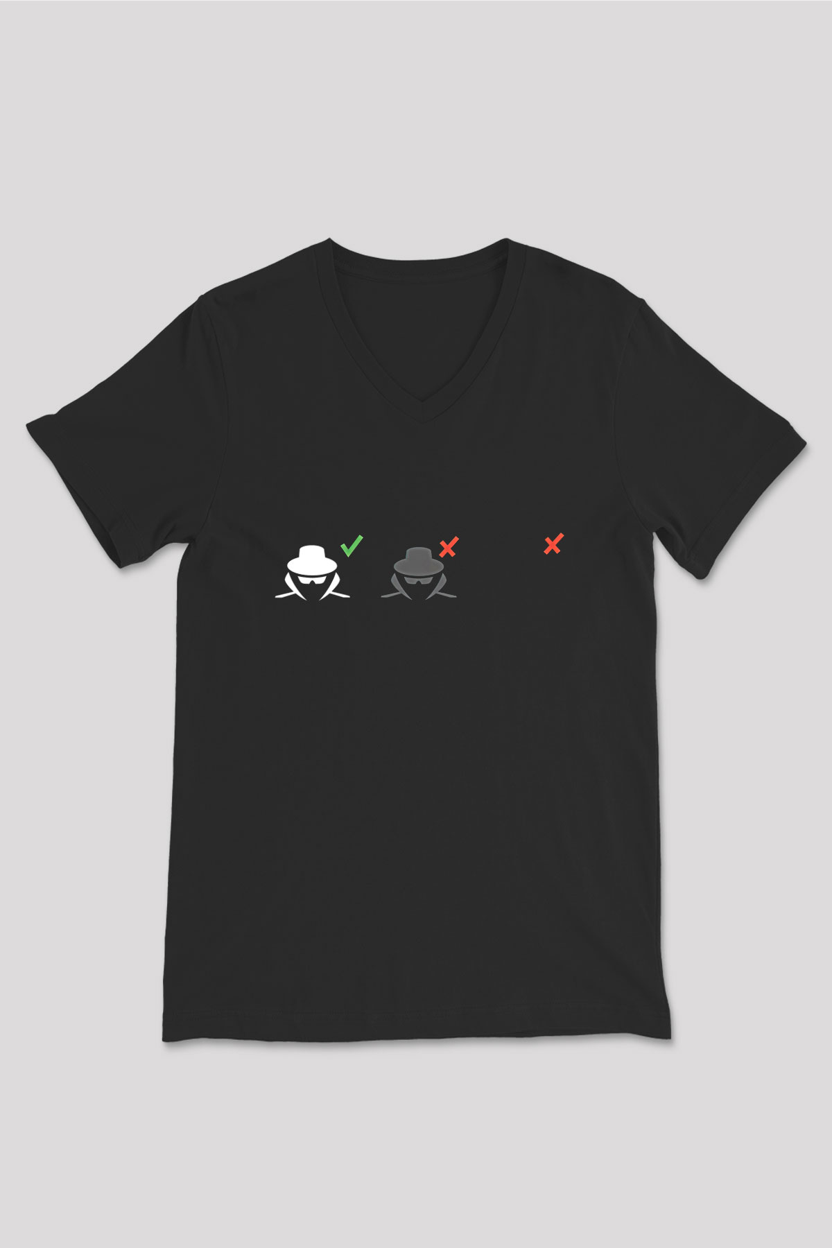 Hacker Baskılı Unisex Siyah V Yaka Tişört - Tshirt