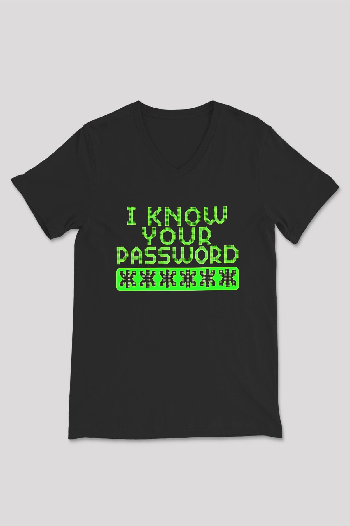 Hacker Baskılı Unisex Siyah V Yaka Tişört - Tshirt