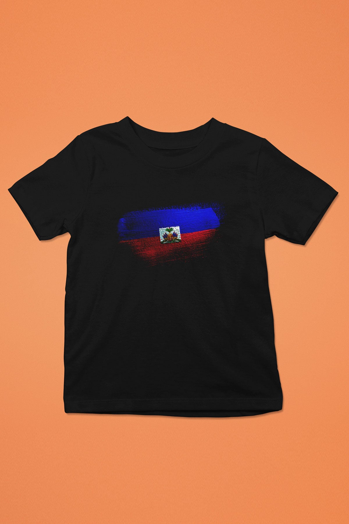 Haiti Bayrağı Baskılı Unisex Siyah Çocuk Tişörtü