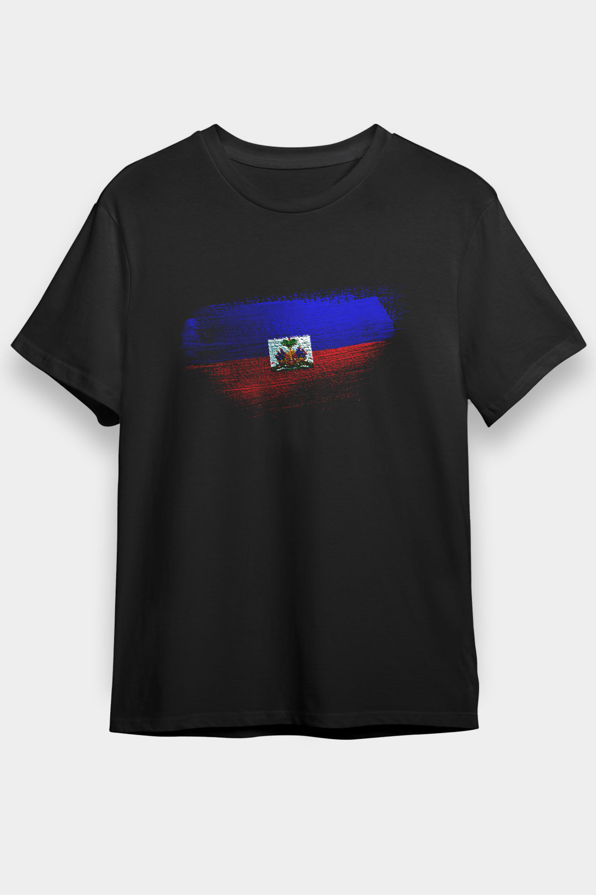 Haiti Bayrağı Baskılı Unisex Siyah Tişört