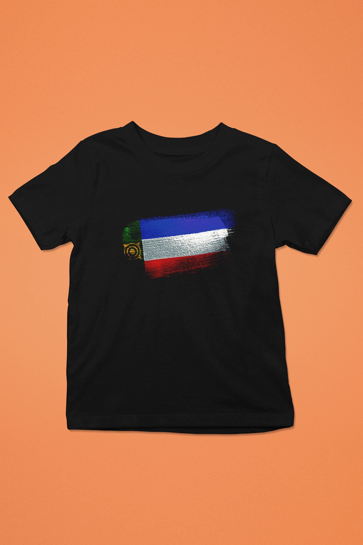Hakasya - Khakassia Bayrağı Baskılı Unisex Siyah Çocuk Tişörtü