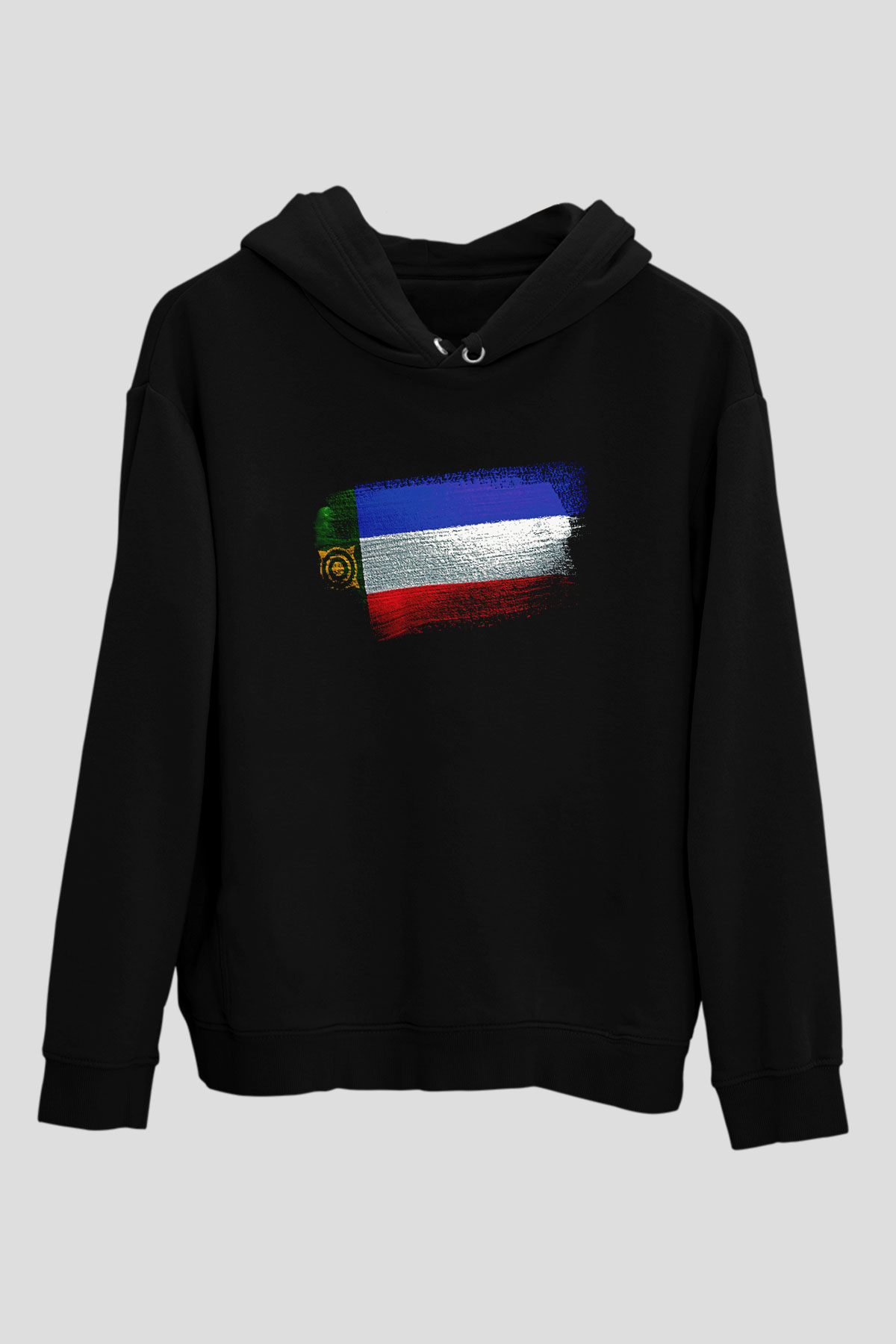 Hakasya - Khakassia Bayrağı Baskılı Unisex Siyah Hoodie