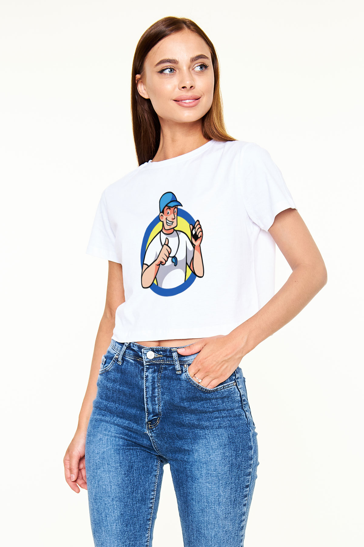 Hakem Beyaz Croptop Tişört