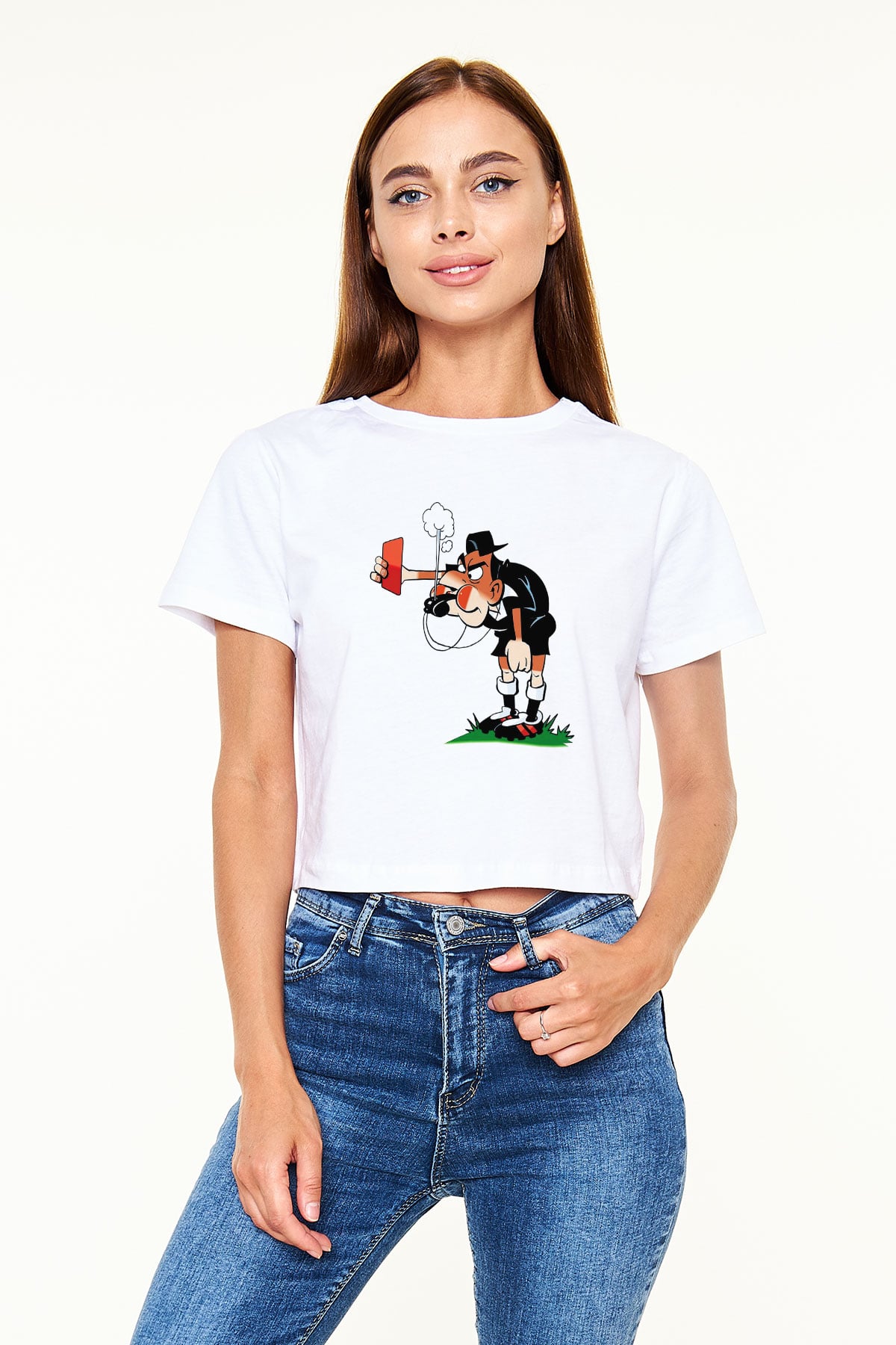 Hakem Beyaz Croptop Tişört