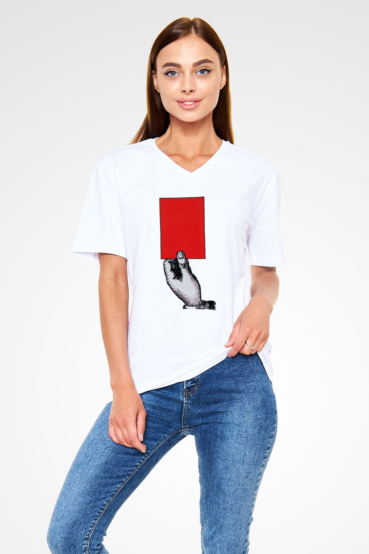 Hakem Beyaz Unisex V Yaka Tişört