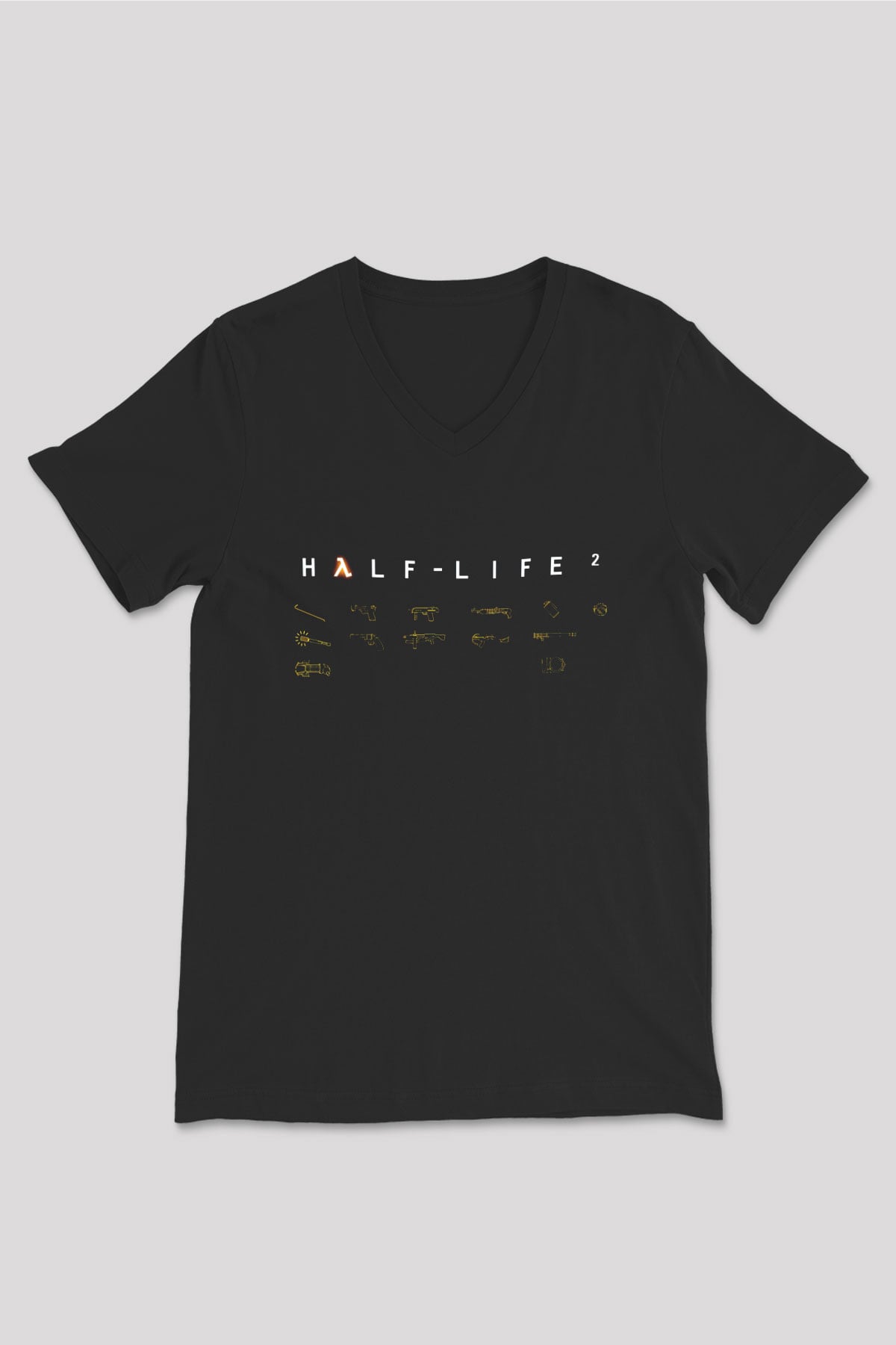 Half-Life Siyah Unisex V Yaka Tişört T-Shirt