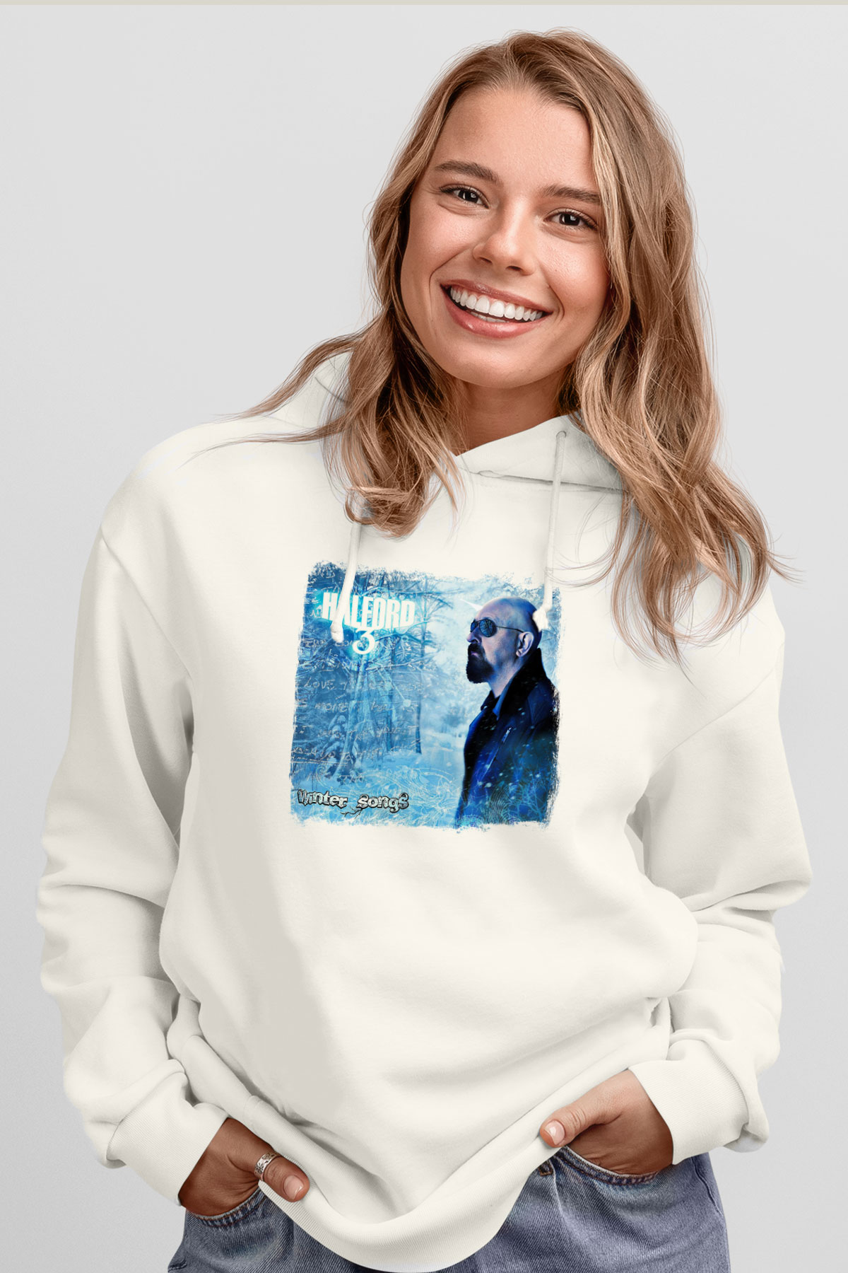 Halford Baskılı Unisex Beyaz Hoodie