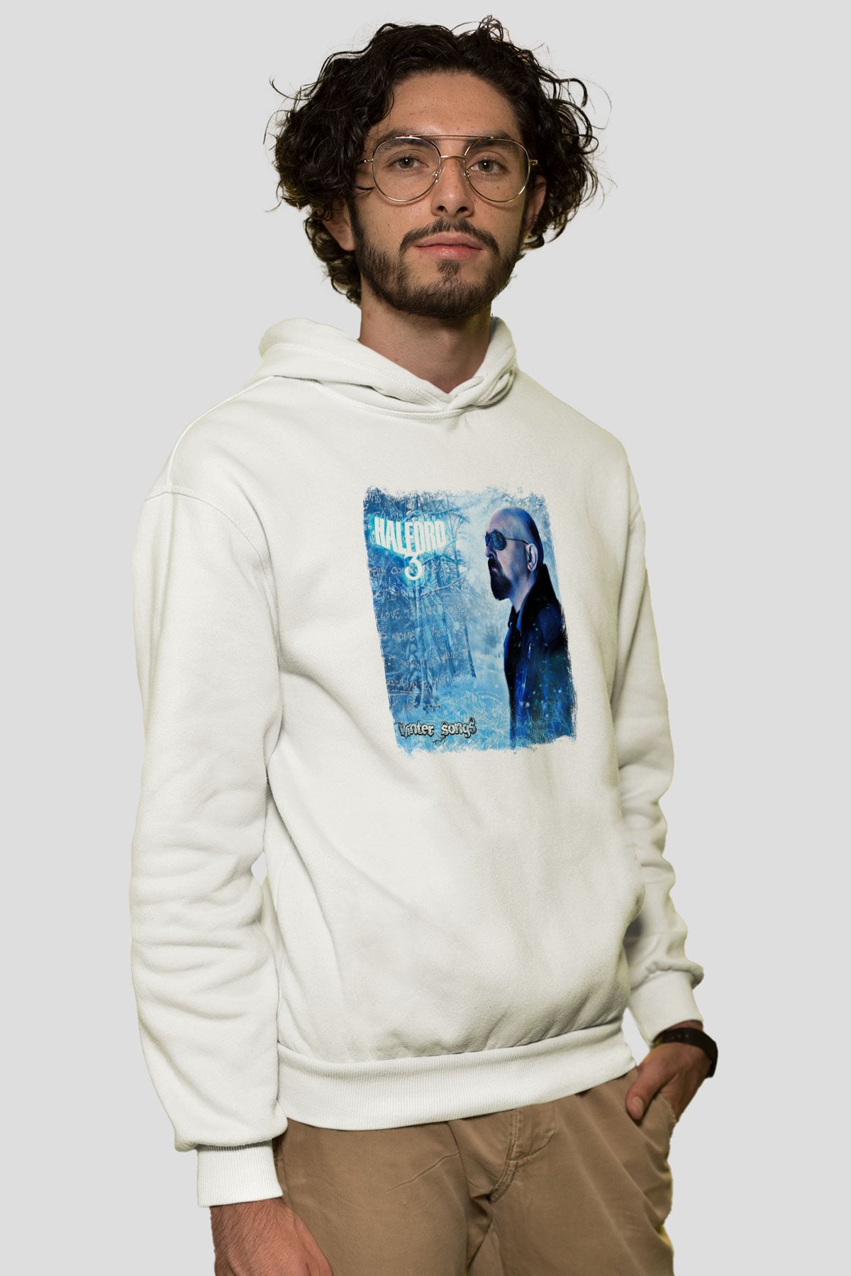 Halford Baskılı Unisex Beyaz Hoodie