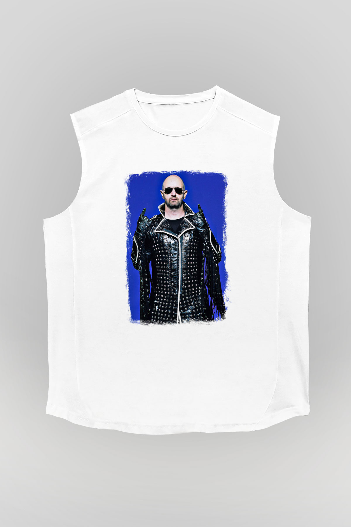 Halford Baskılı Unisex Beyaz Kolsuz Tişört