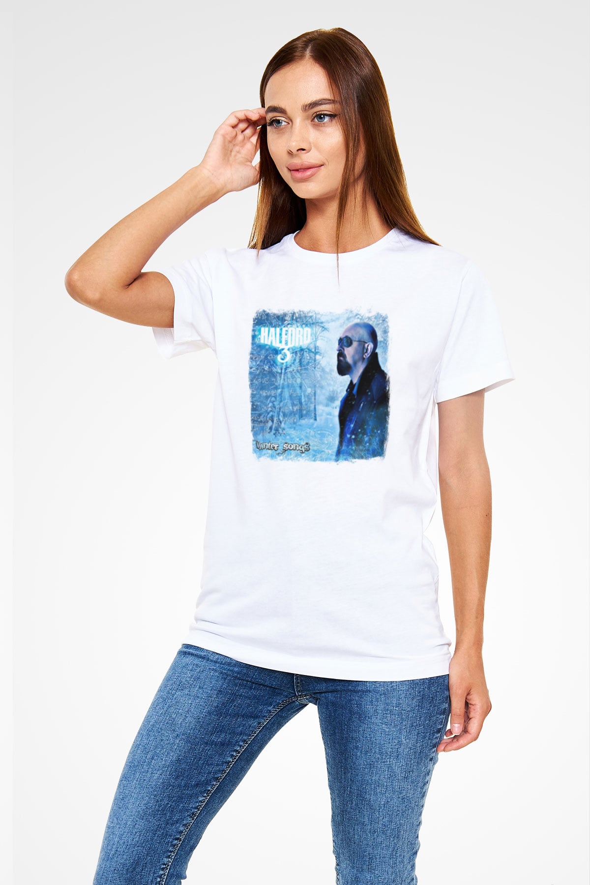 Halford Baskılı Unisex Beyaz Tişört