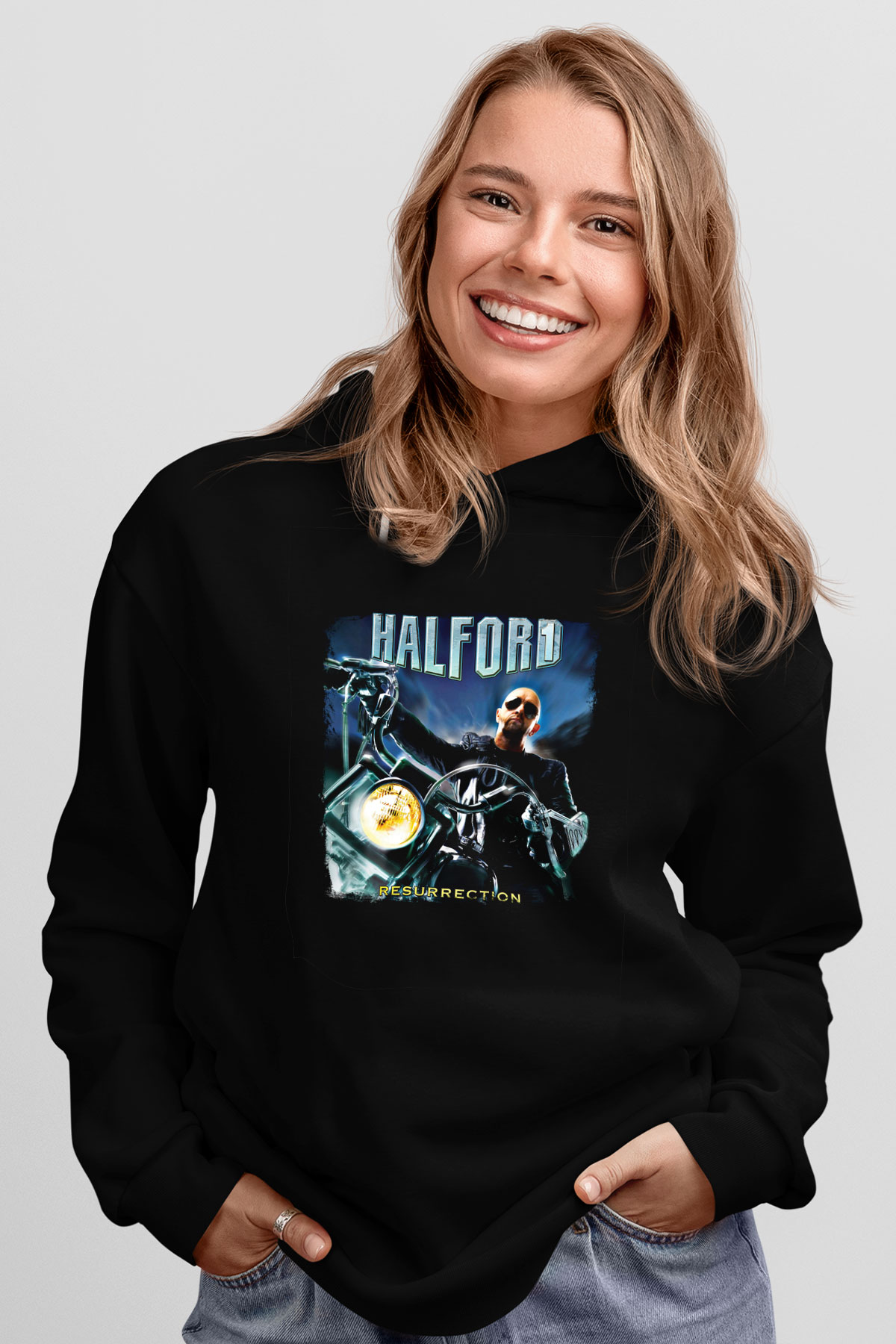 Halford Baskılı Unisex Siyah Hoodie