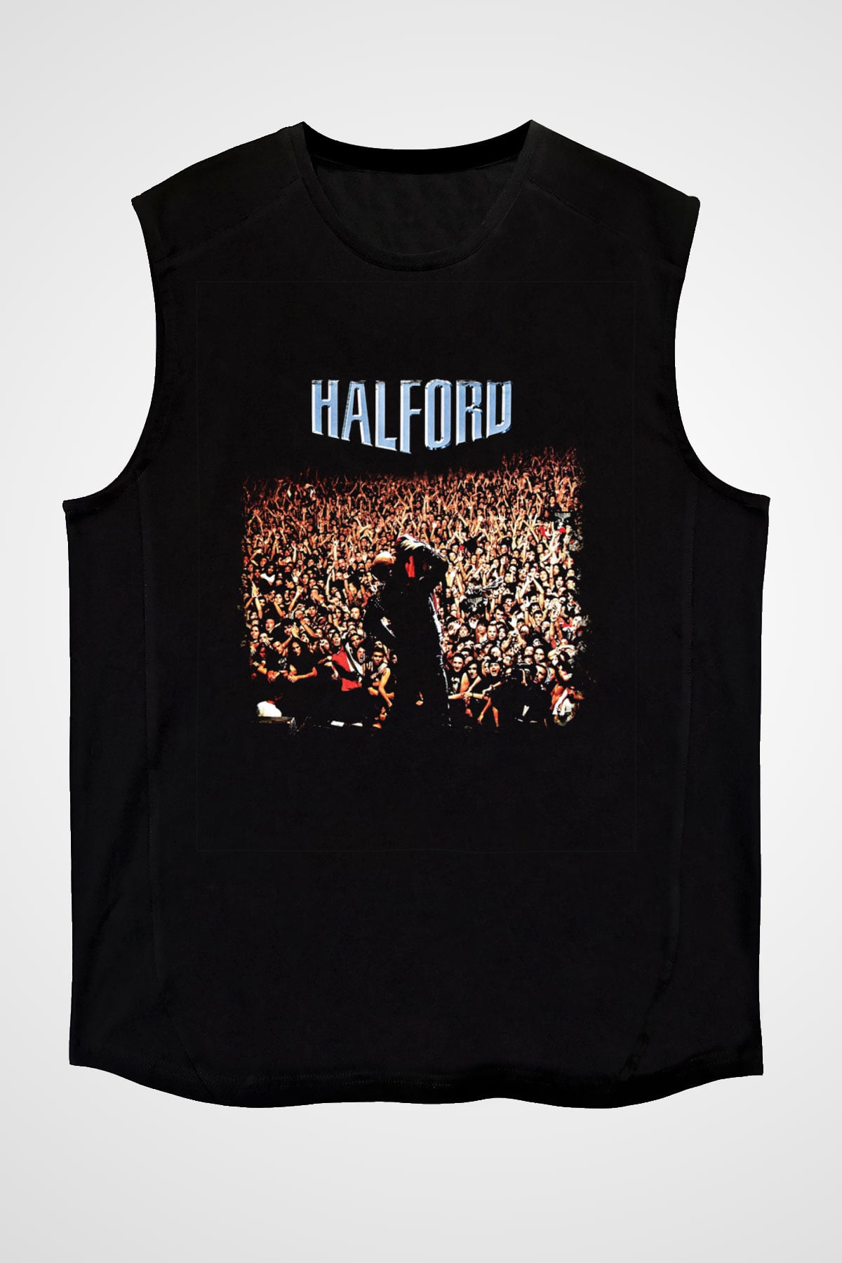 Halford Baskılı Unisex Siyah Kolsuz Tişört