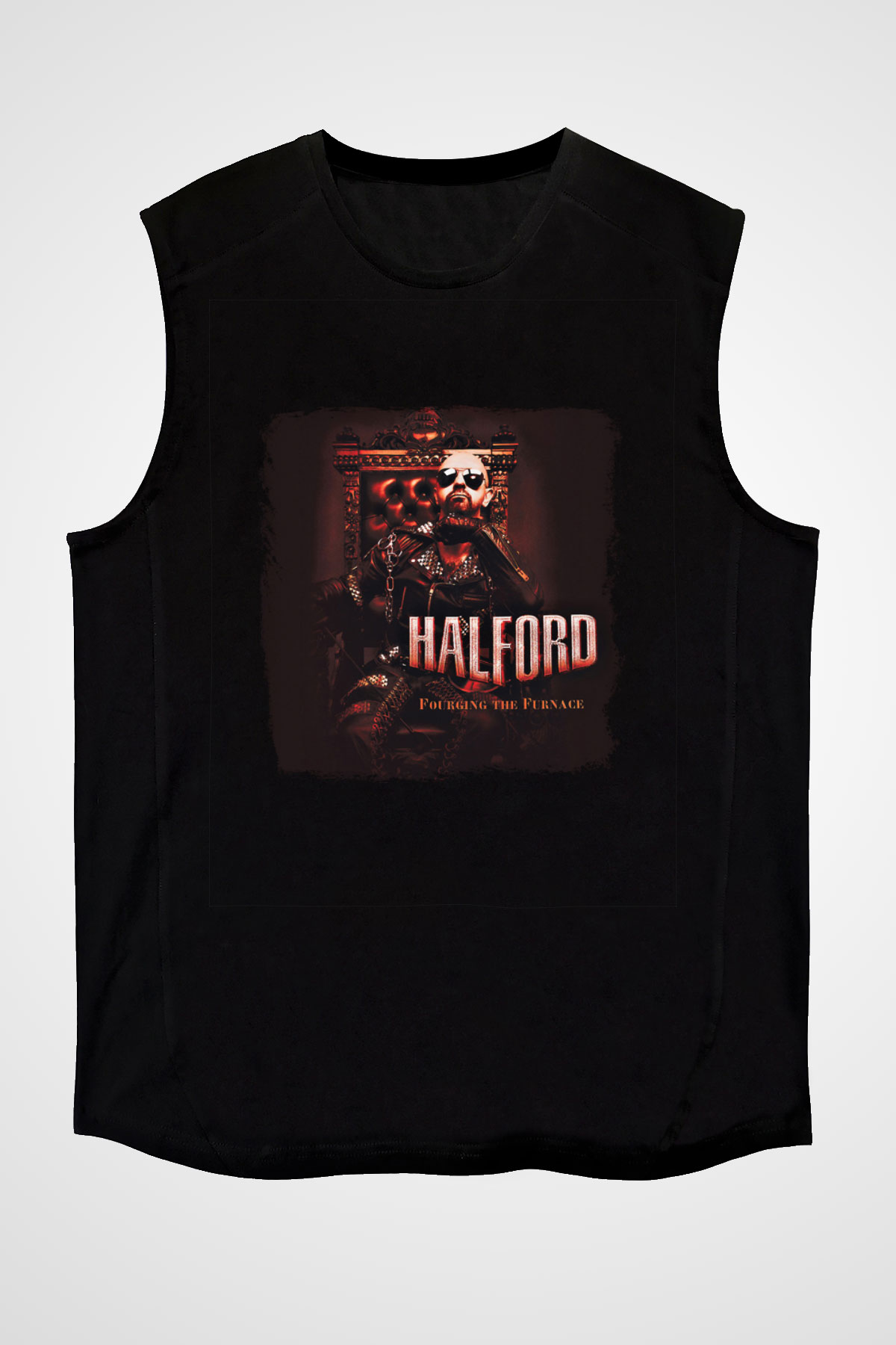 Halford Baskılı Unisex Siyah Kolsuz Tişört