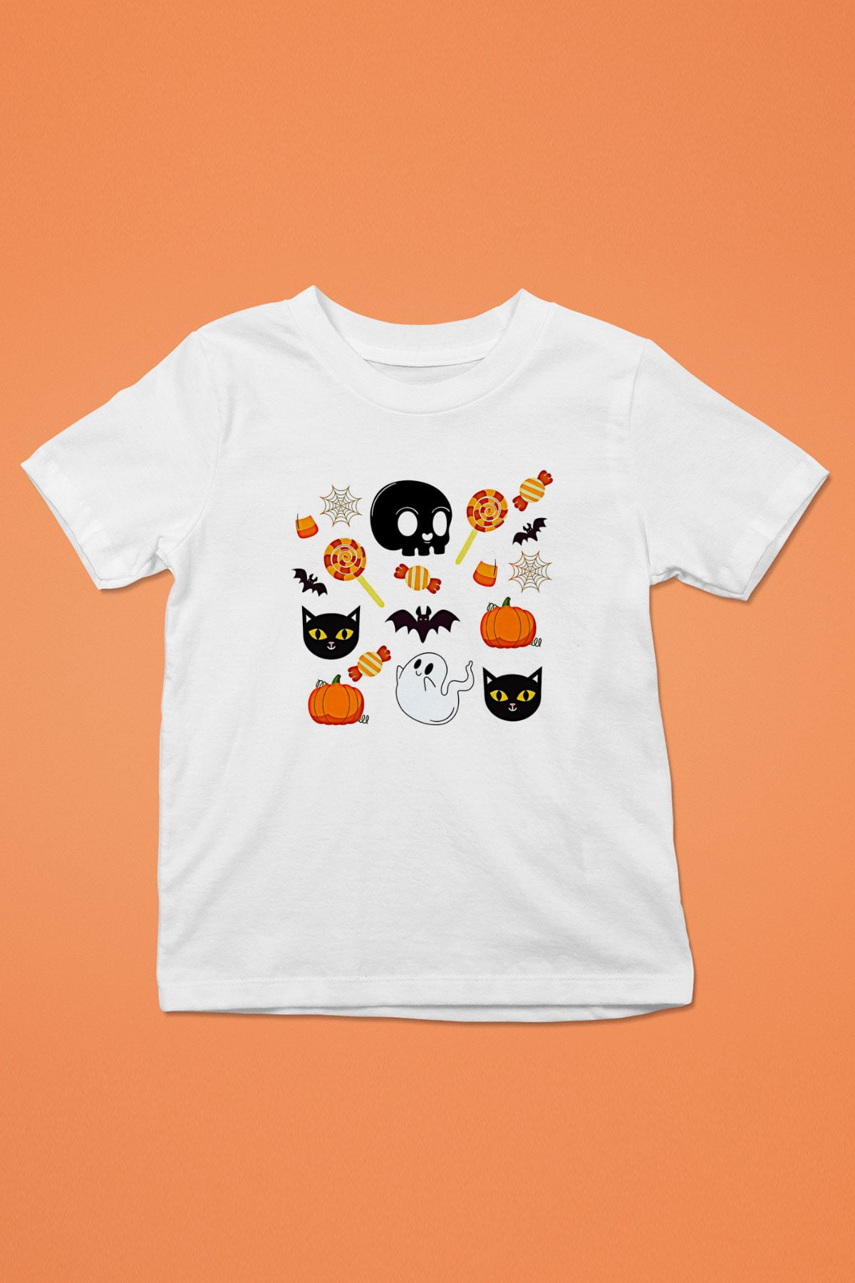 Halloween Baskılı Beyaz Unisex Beyaz Çocuk Tişört - Tshirt