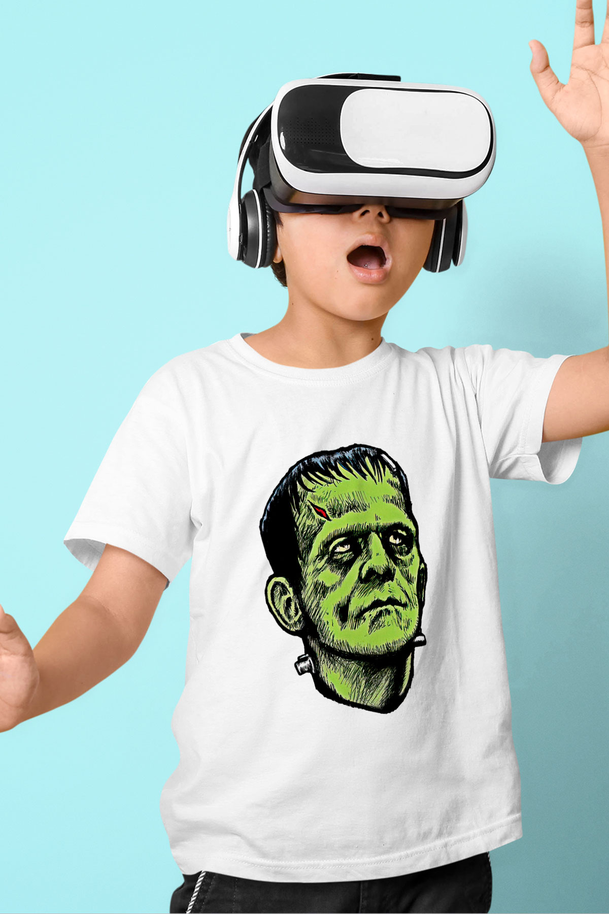 Halloween Baskılı Beyaz Unisex Beyaz Çocuk Tişört - Tshirt