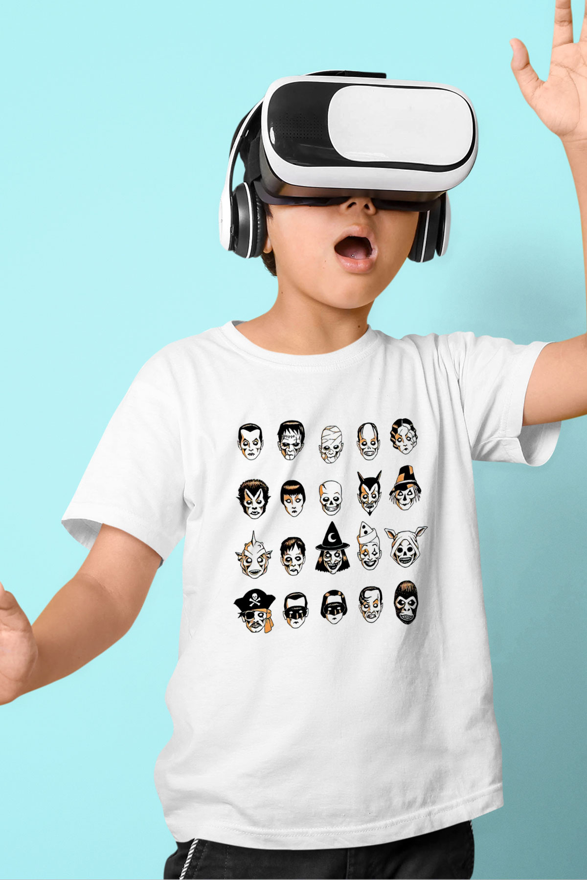Halloween Baskılı Beyaz Unisex Beyaz Çocuk Tişört - Tshirt