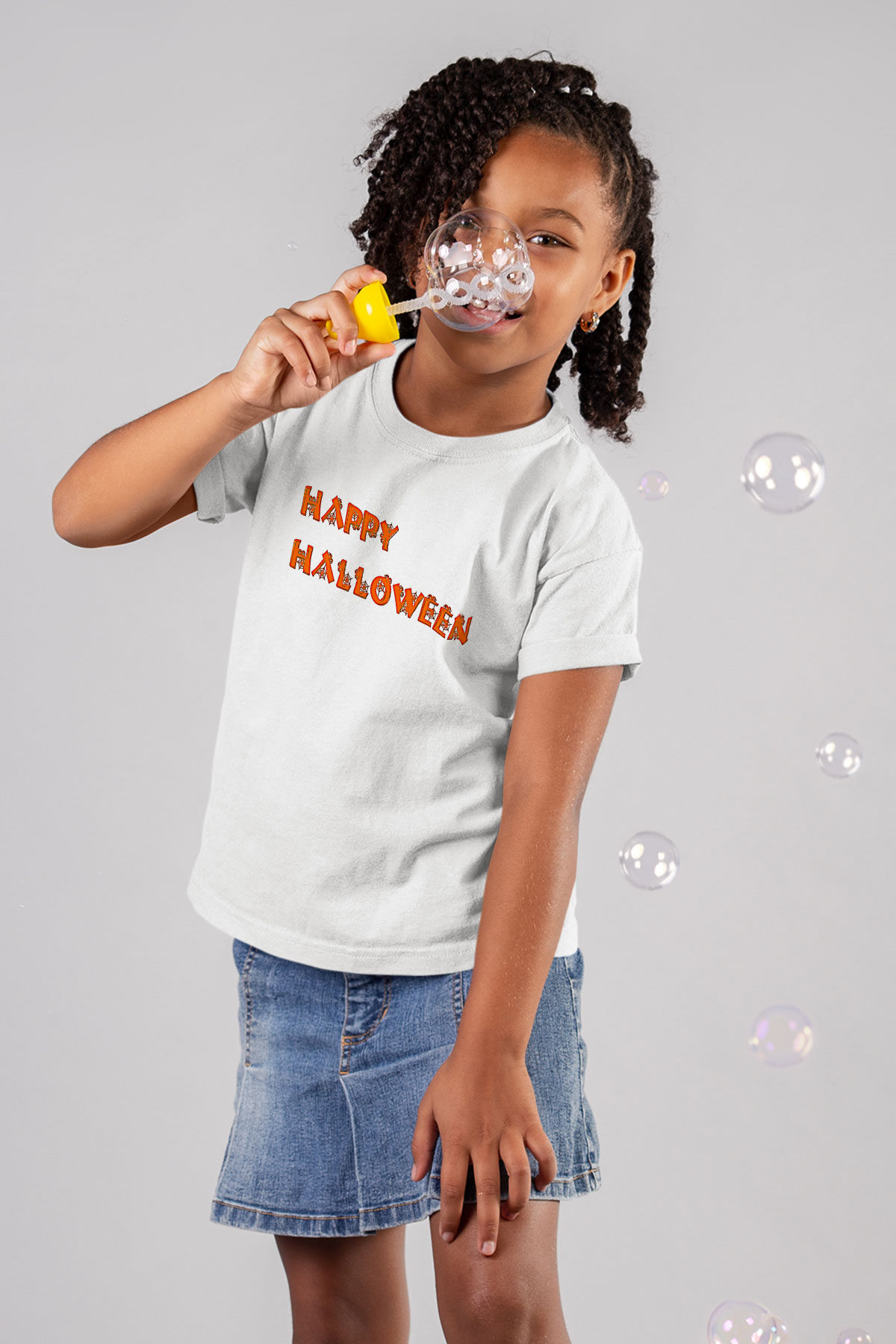 Halloween Baskılı Beyaz Unisex Beyaz Çocuk Tişört - Tshirt