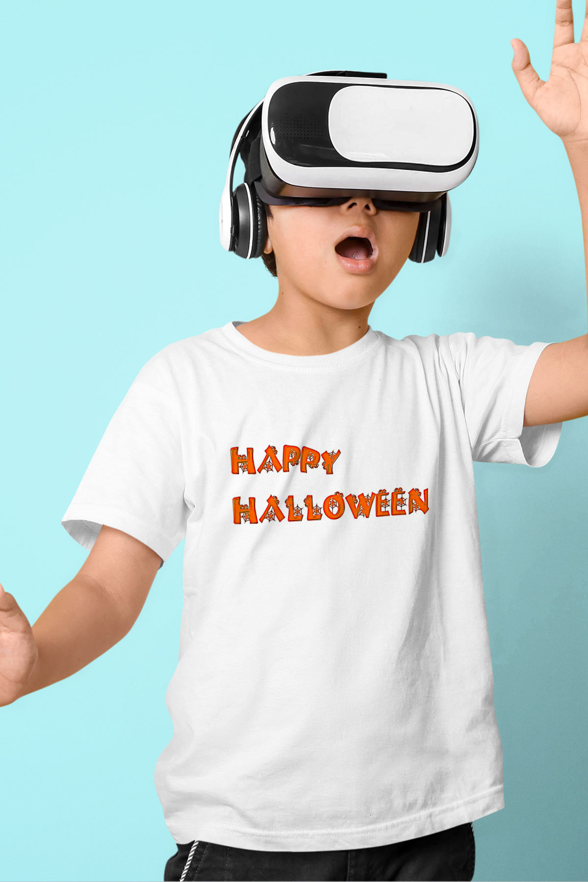Halloween Baskılı Beyaz Unisex Beyaz Çocuk Tişört - Tshirt