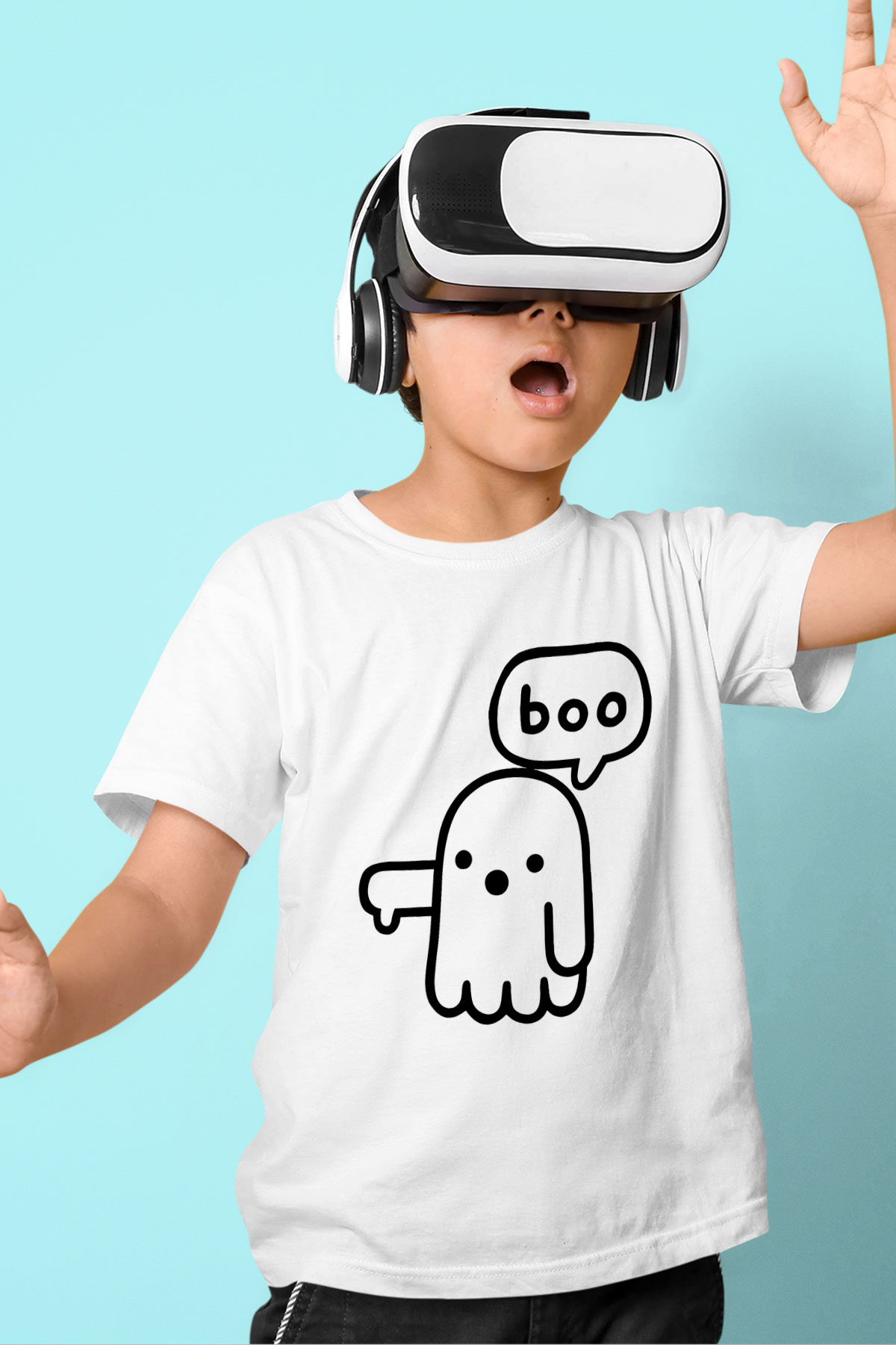 Halloween Baskılı Beyaz Unisex Beyaz Çocuk Tişört - Tshirt