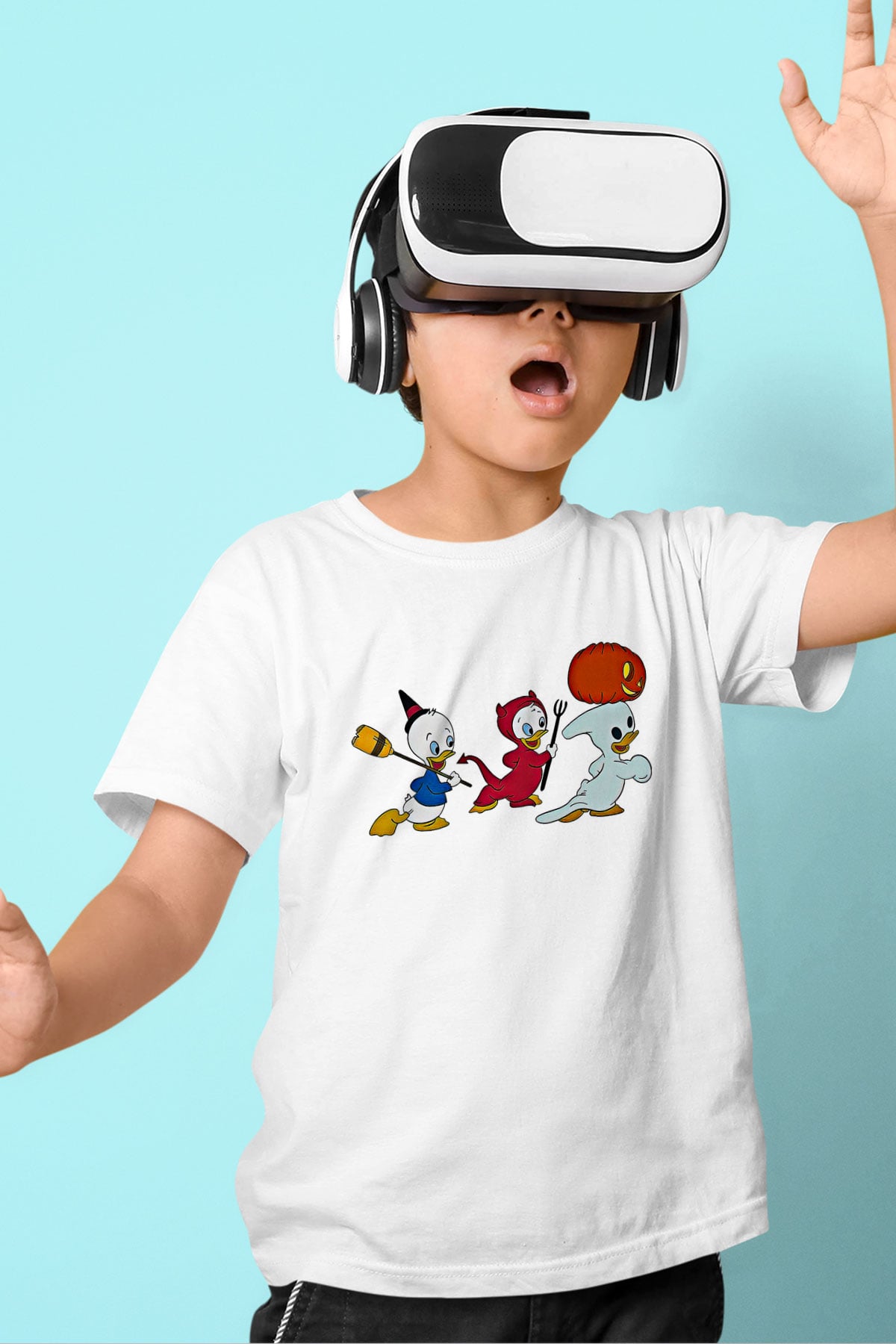 Halloween Baskılı Beyaz Unisex Beyaz Çocuk Tişört - Tshirt