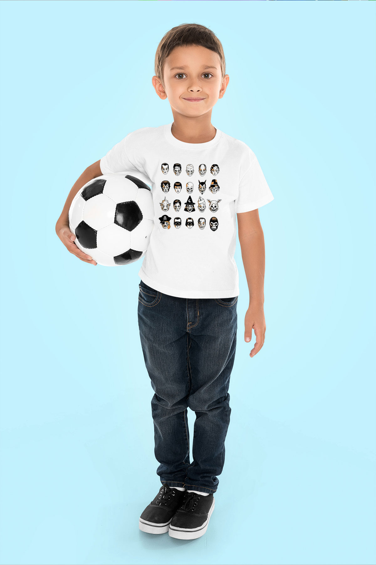 Halloween Baskılı Beyaz Unisex Beyaz Çocuk Tişört - Tshirt
