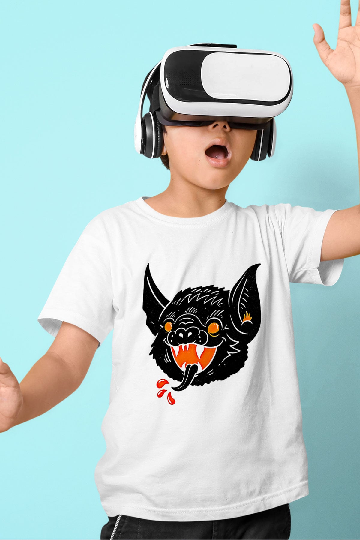Halloween Baskılı Beyaz Unisex Beyaz Çocuk Tişört - Tshirt