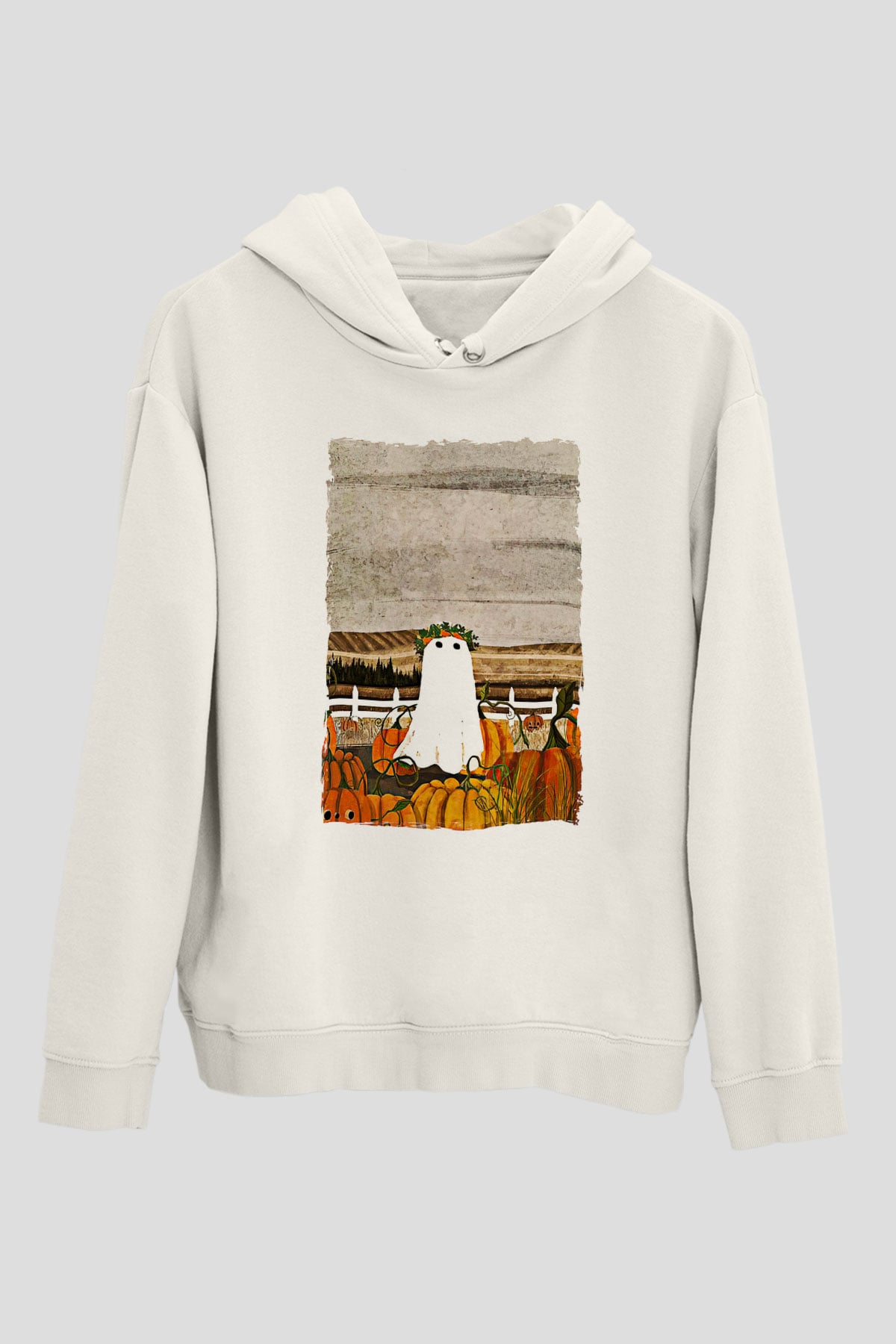 Halloween Baskılı Beyaz Unisex Hoodie