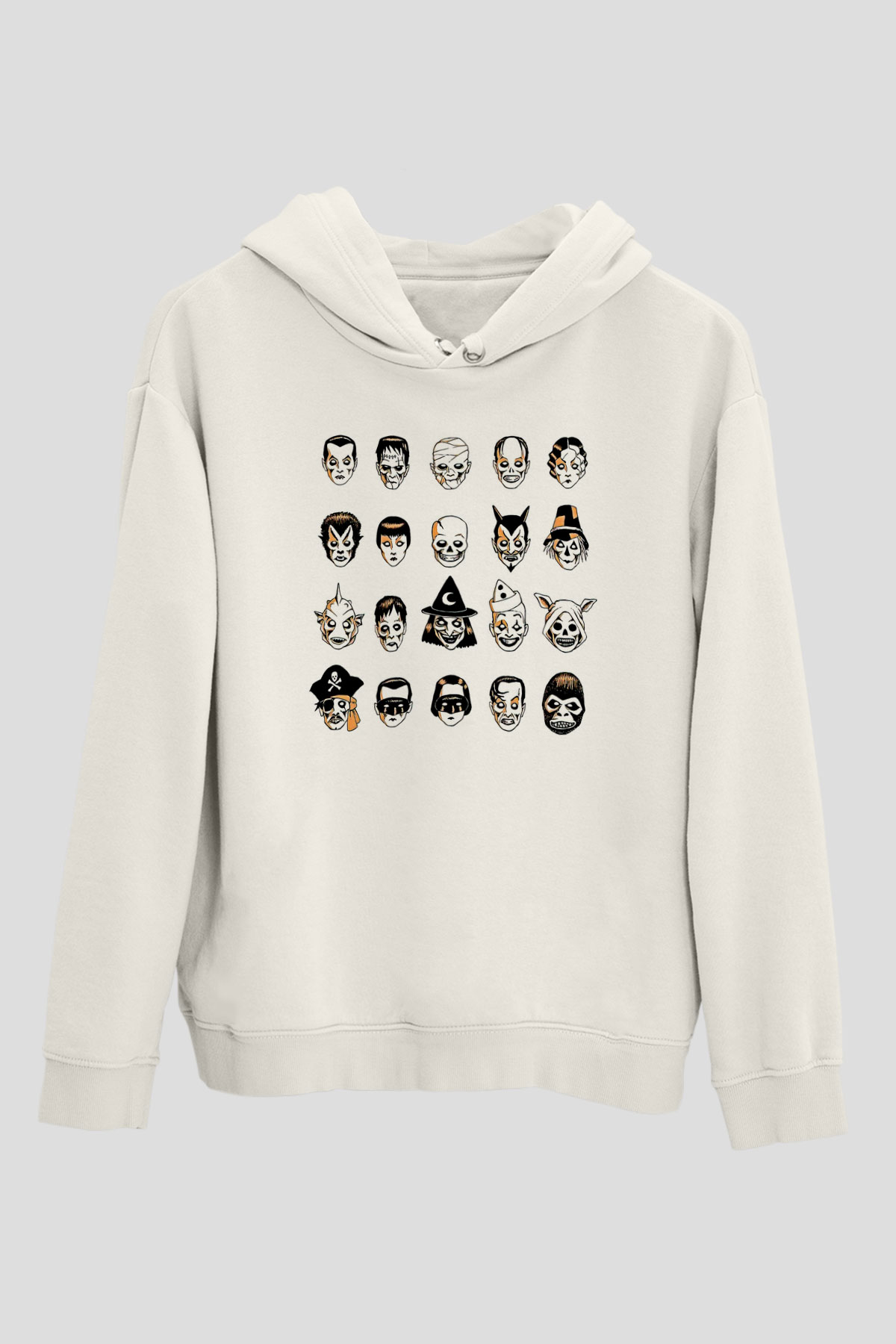 Halloween Baskılı Beyaz Unisex Hoodie