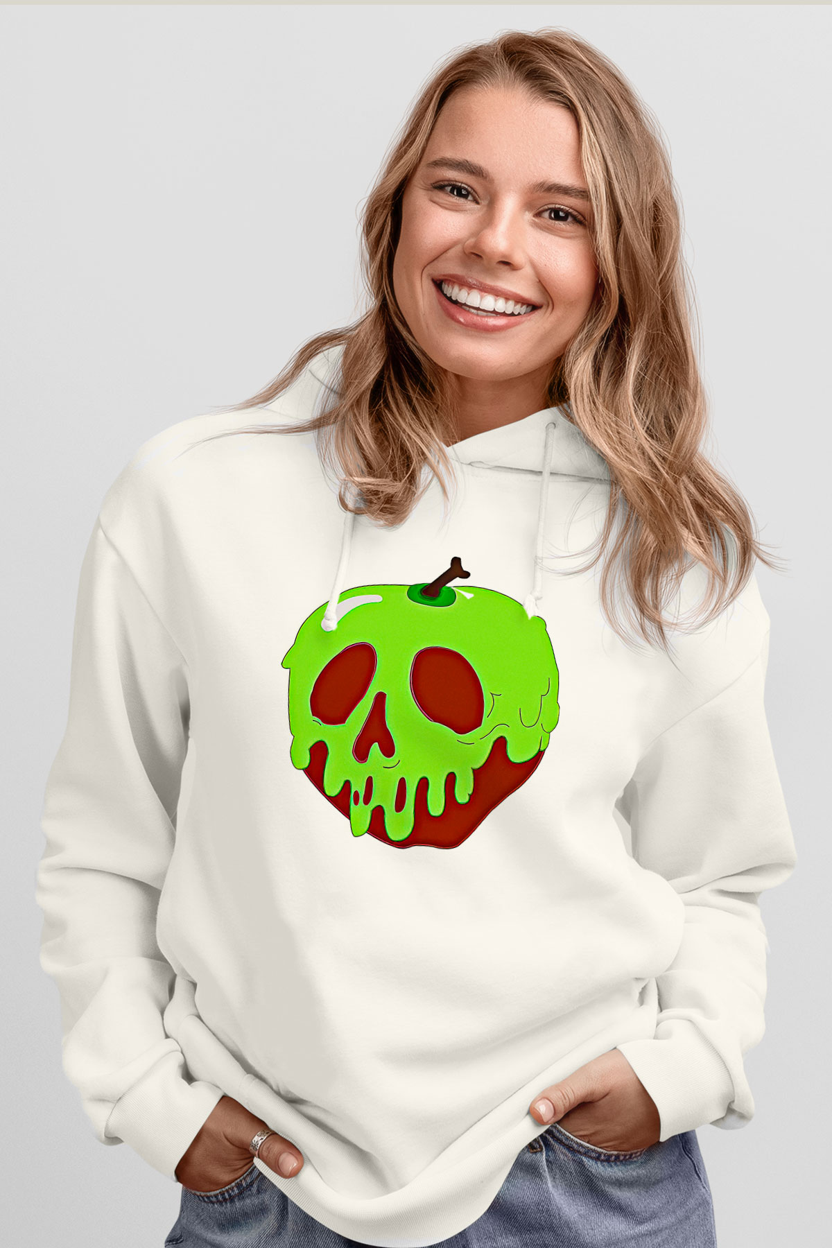 Halloween Baskılı Beyaz Unisex Kapüşonlu Sweatshirt