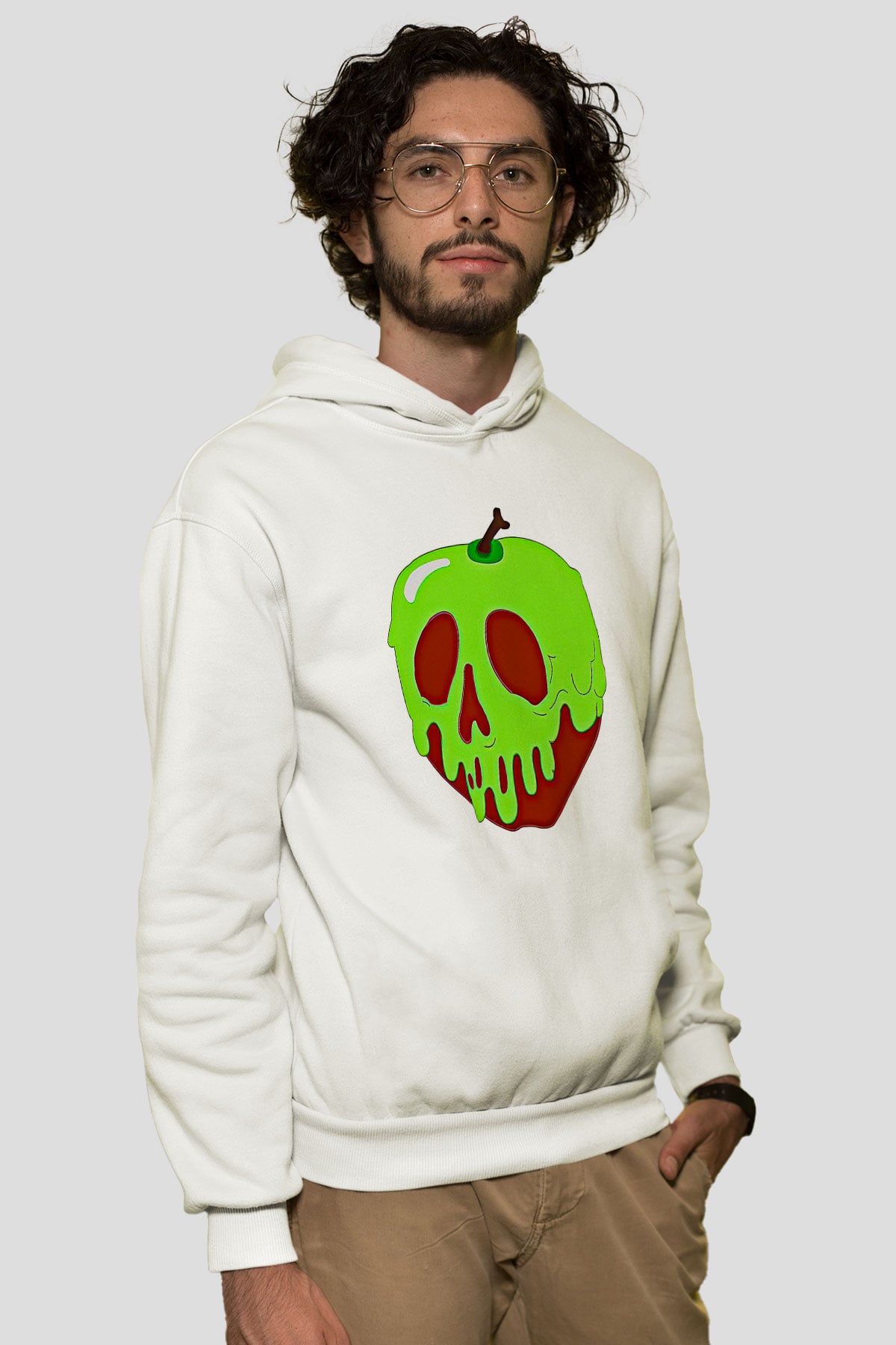 Halloween Baskılı Beyaz Unisex Kapüşonlu Sweatshirt