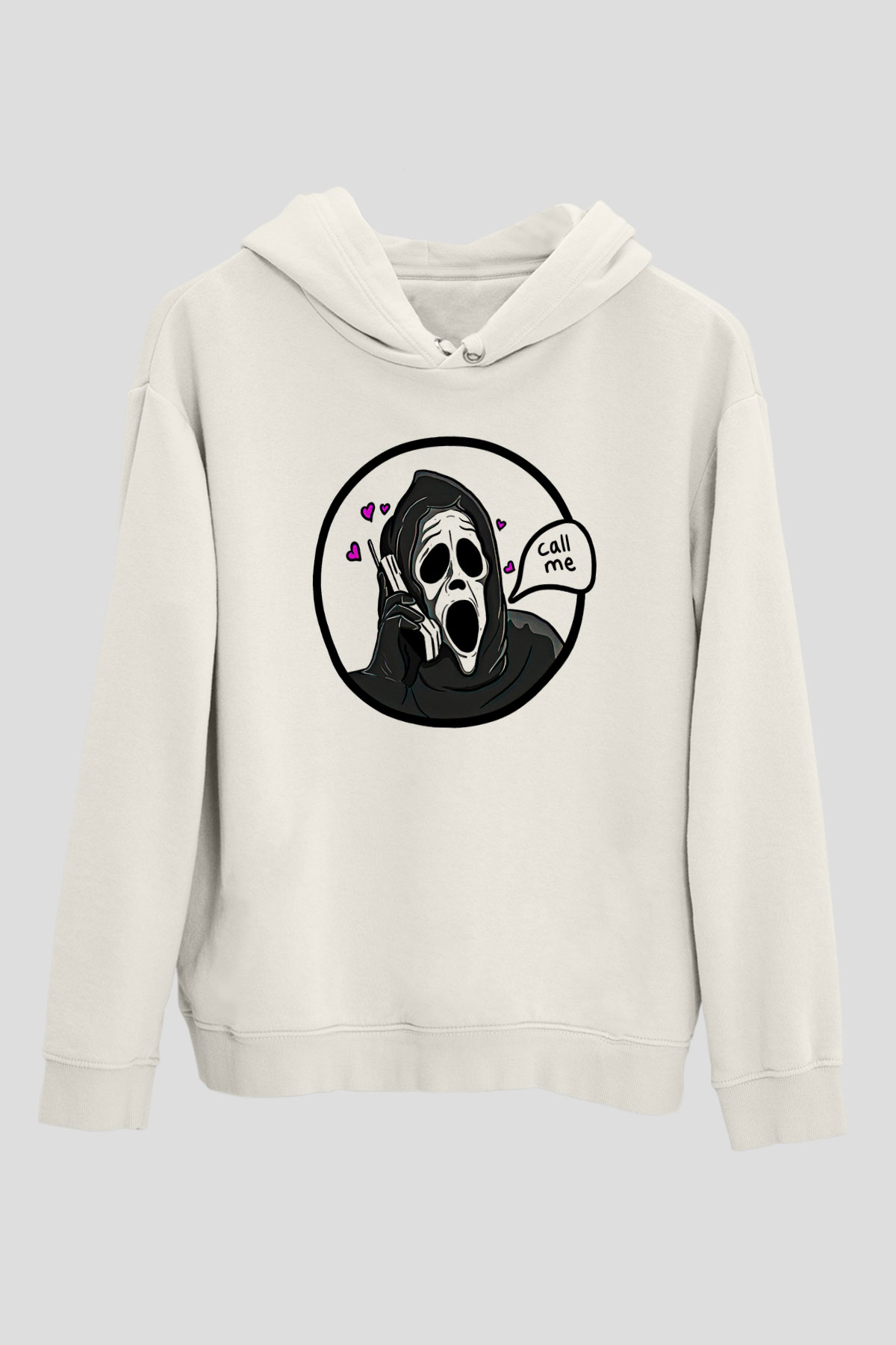 Halloween Baskılı Beyaz Unisex Kapüşonlu Sweatshirt