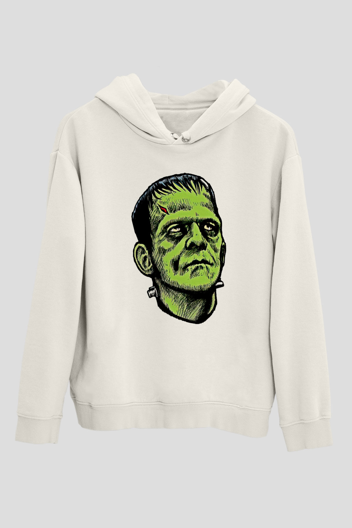 Halloween Baskılı Beyaz Unisex Kapüşonlu Sweatshirt