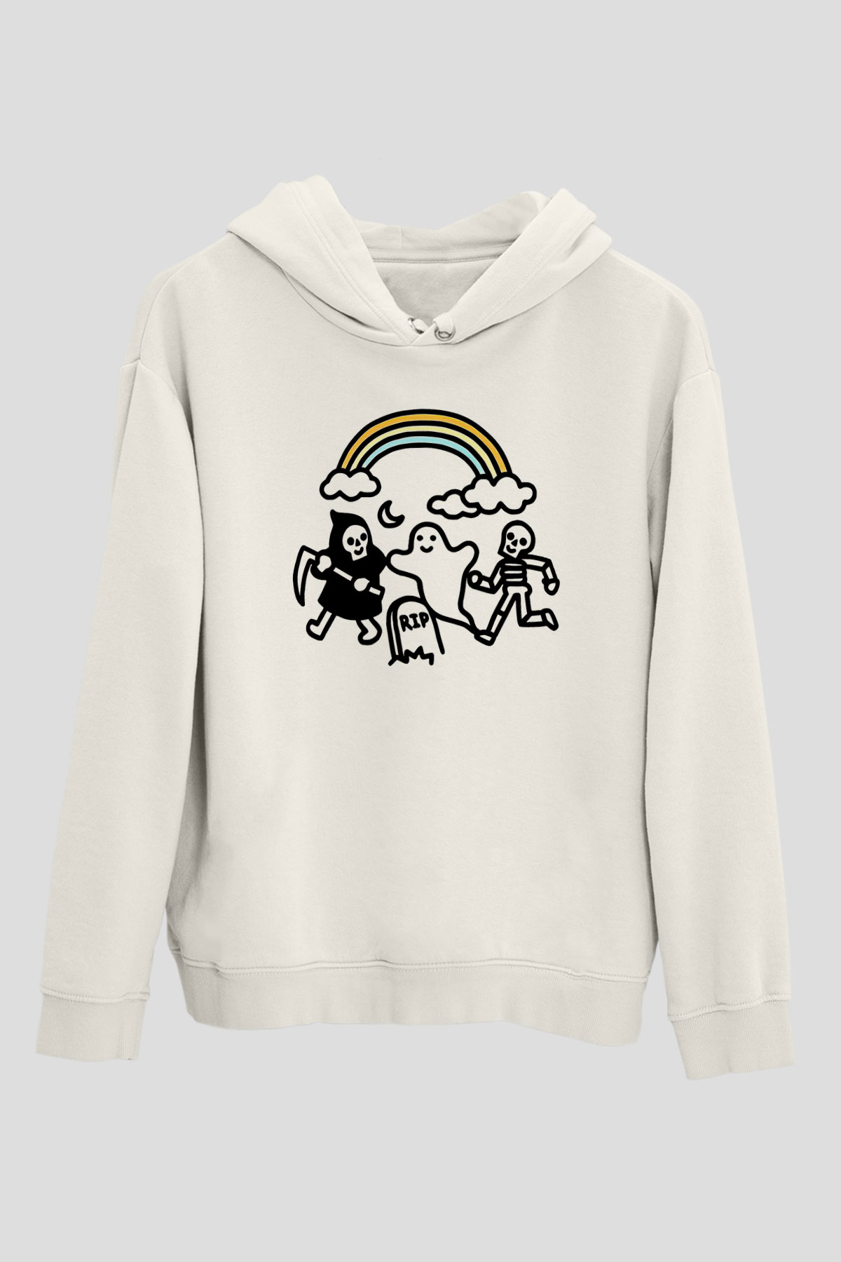 Halloween Baskılı Beyaz Unisex Kapüşonlu Sweatshirt