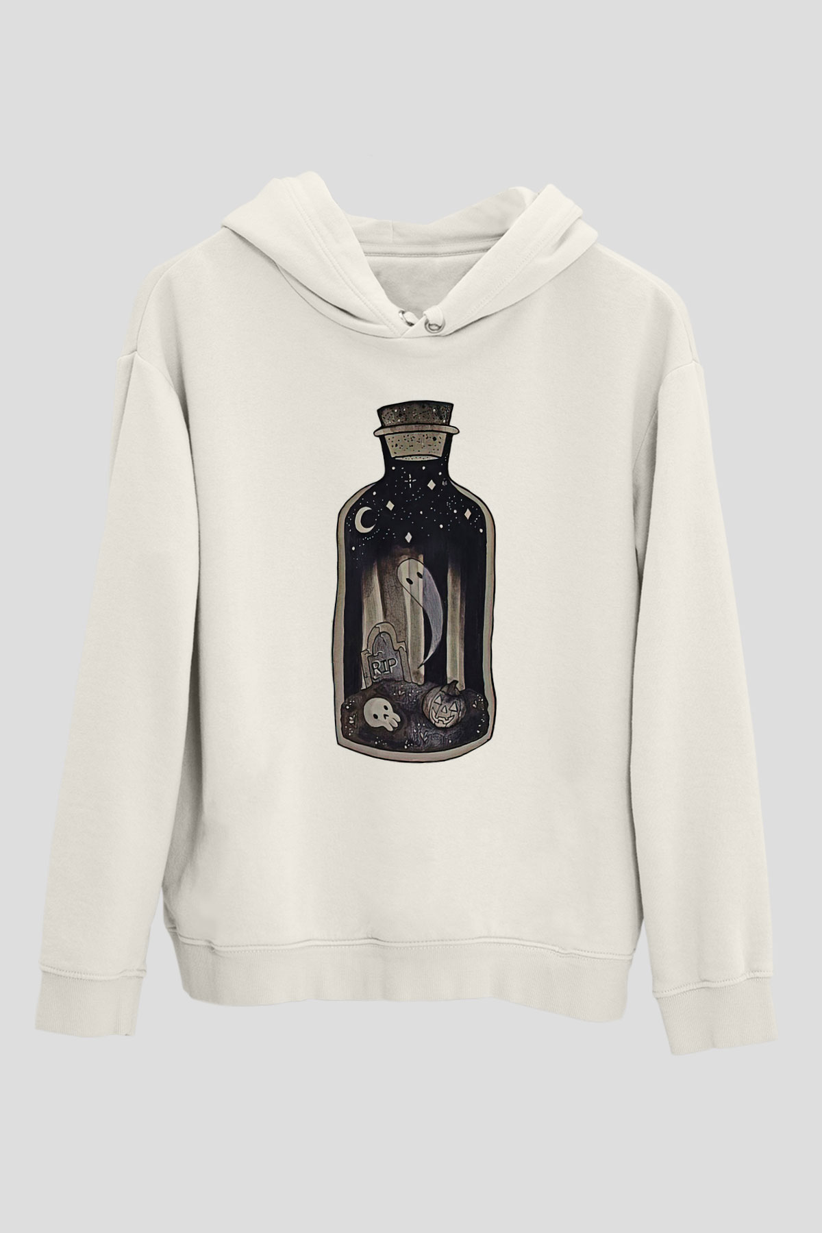Halloween Baskılı Beyaz Unisex Kapüşonlu Sweatshirt