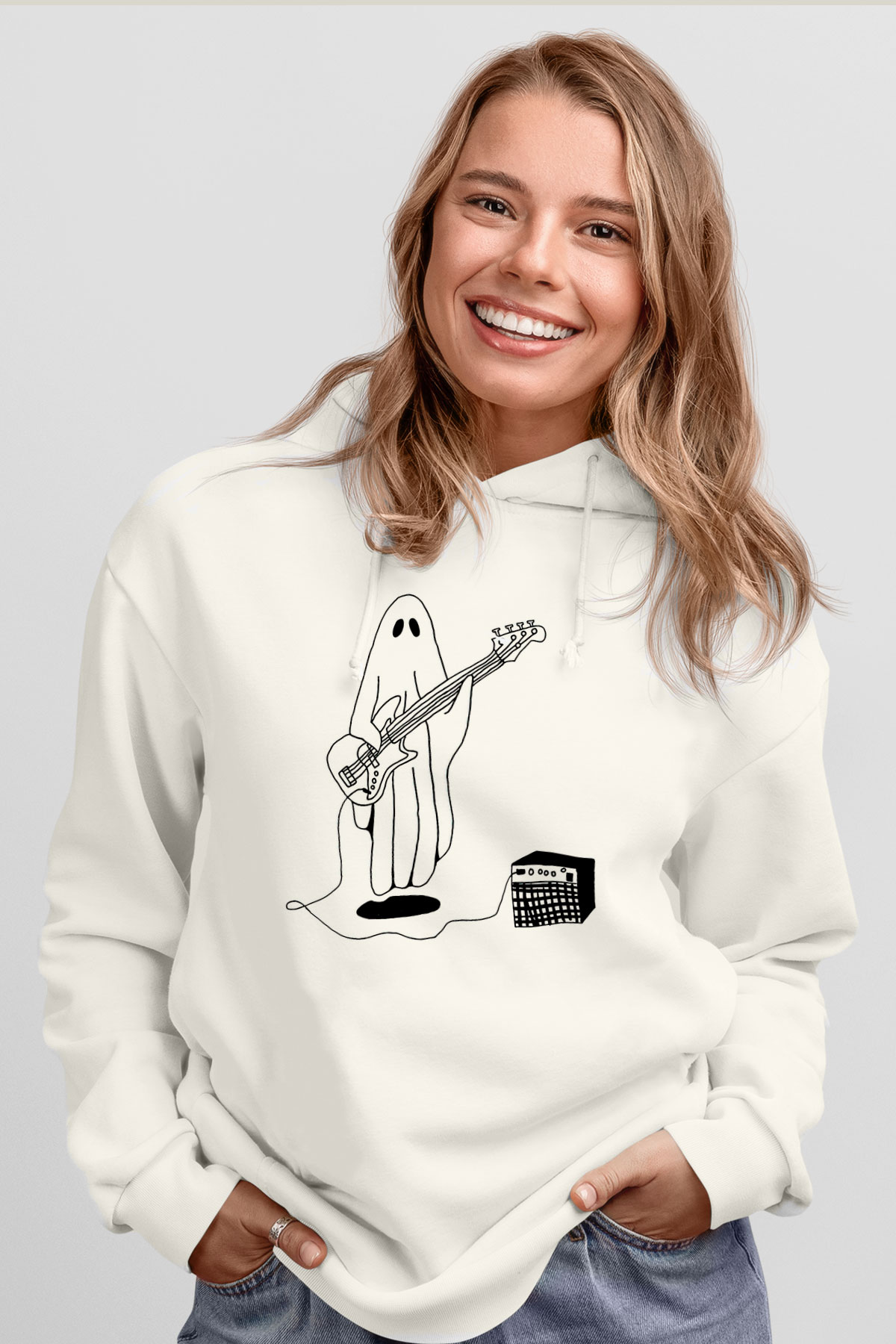 Halloween Baskılı Beyaz Unisex Kapüşonlu Sweatshirt