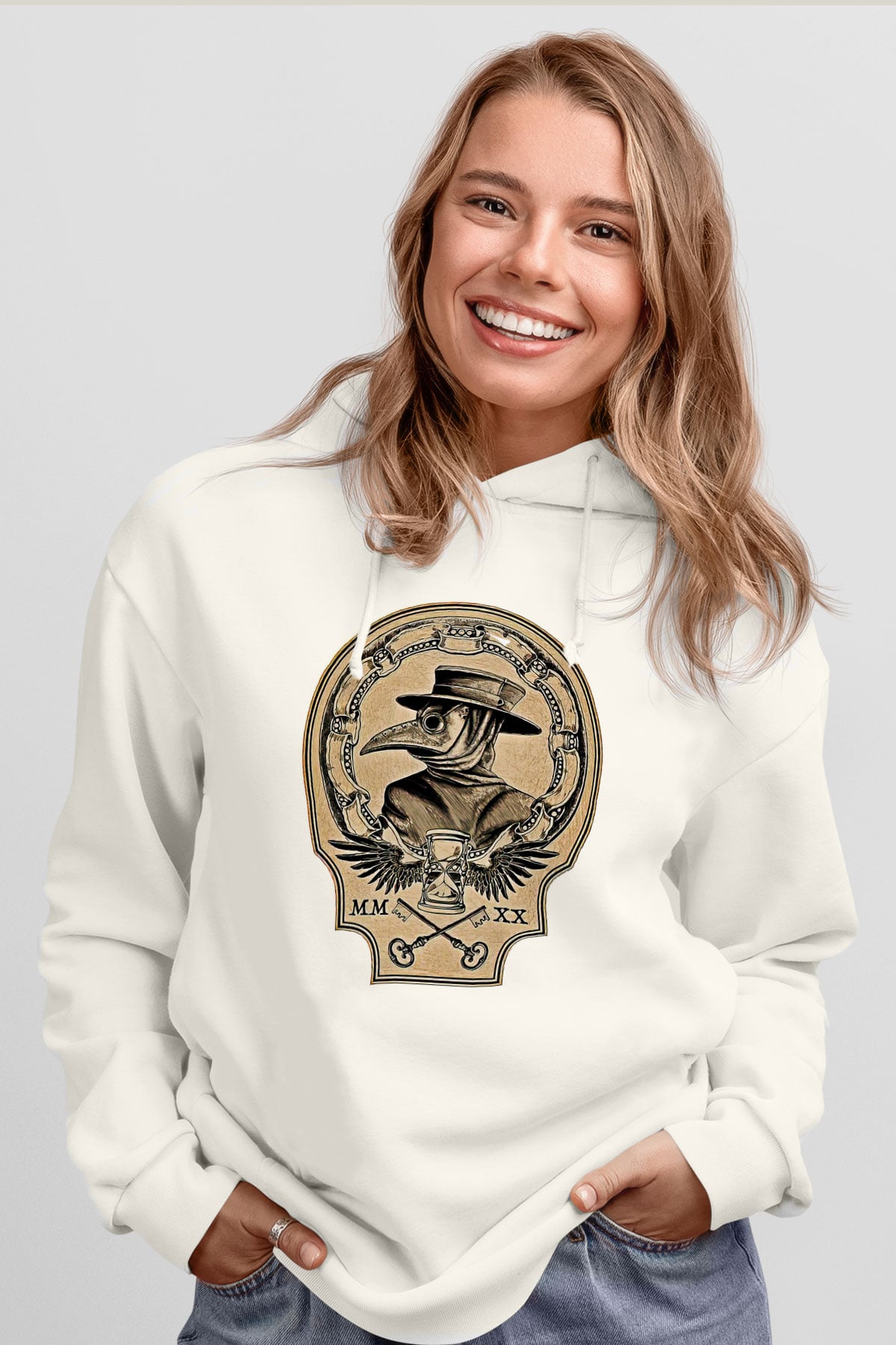 Halloween Baskılı Beyaz Unisex Kapüşonlu Sweatshirt