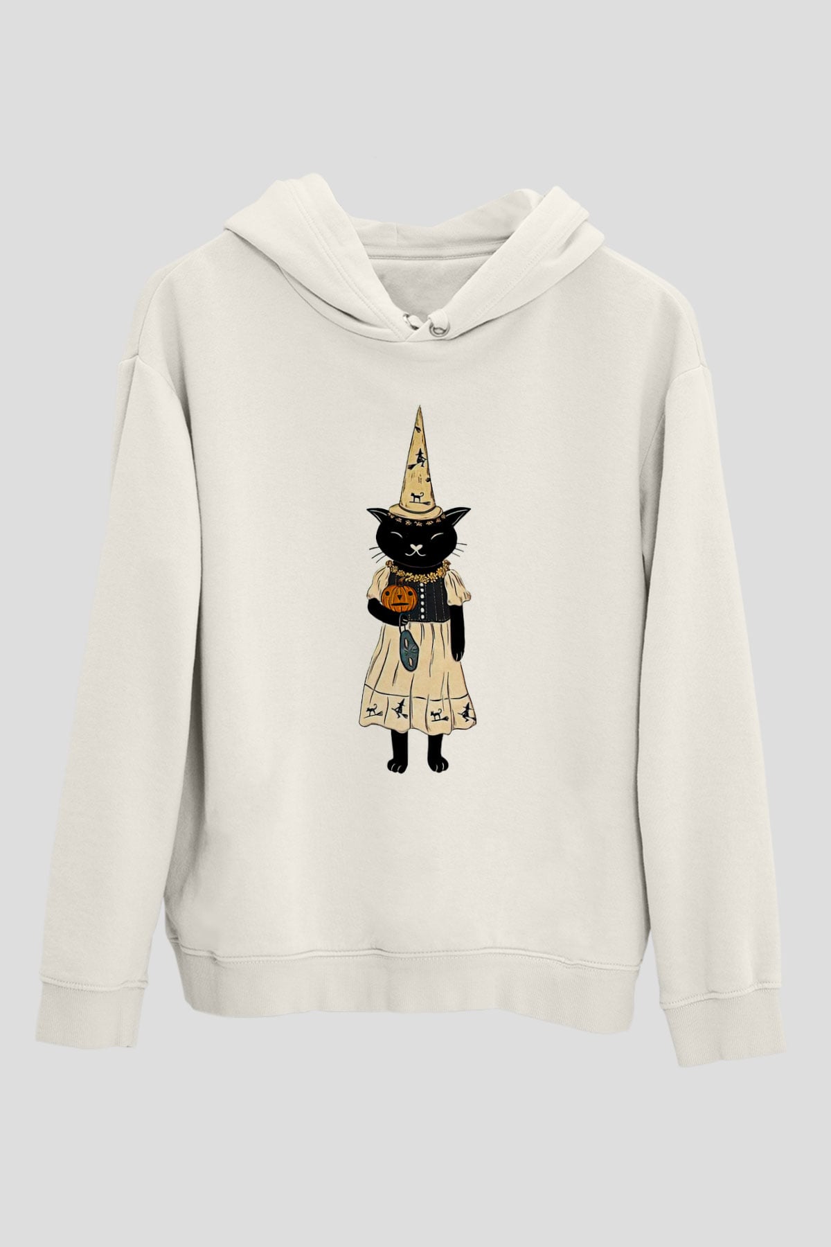 Halloween Baskılı Beyaz Unisex Kapüşonlu Sweatshirt