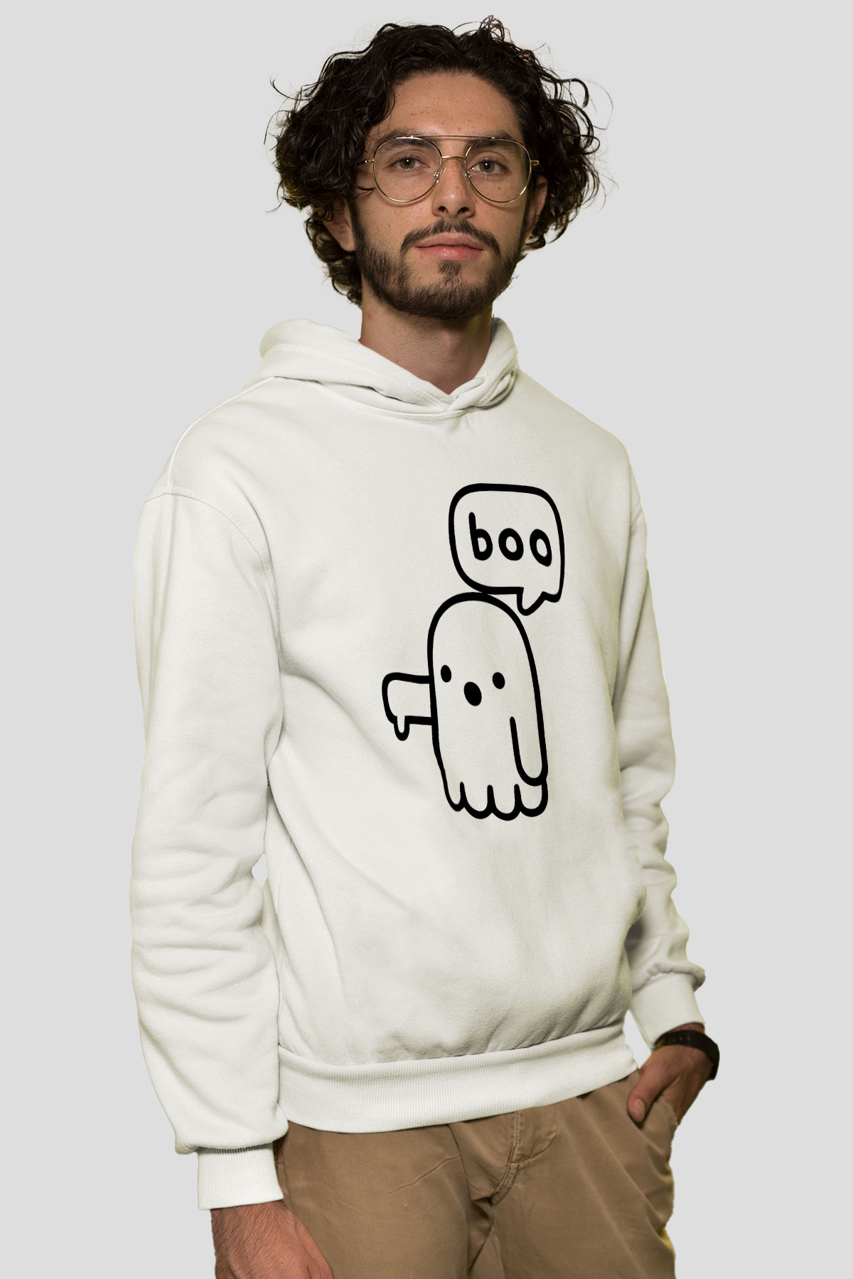 Halloween Baskılı Beyaz Unisex Kapüşonlu Sweatshirt