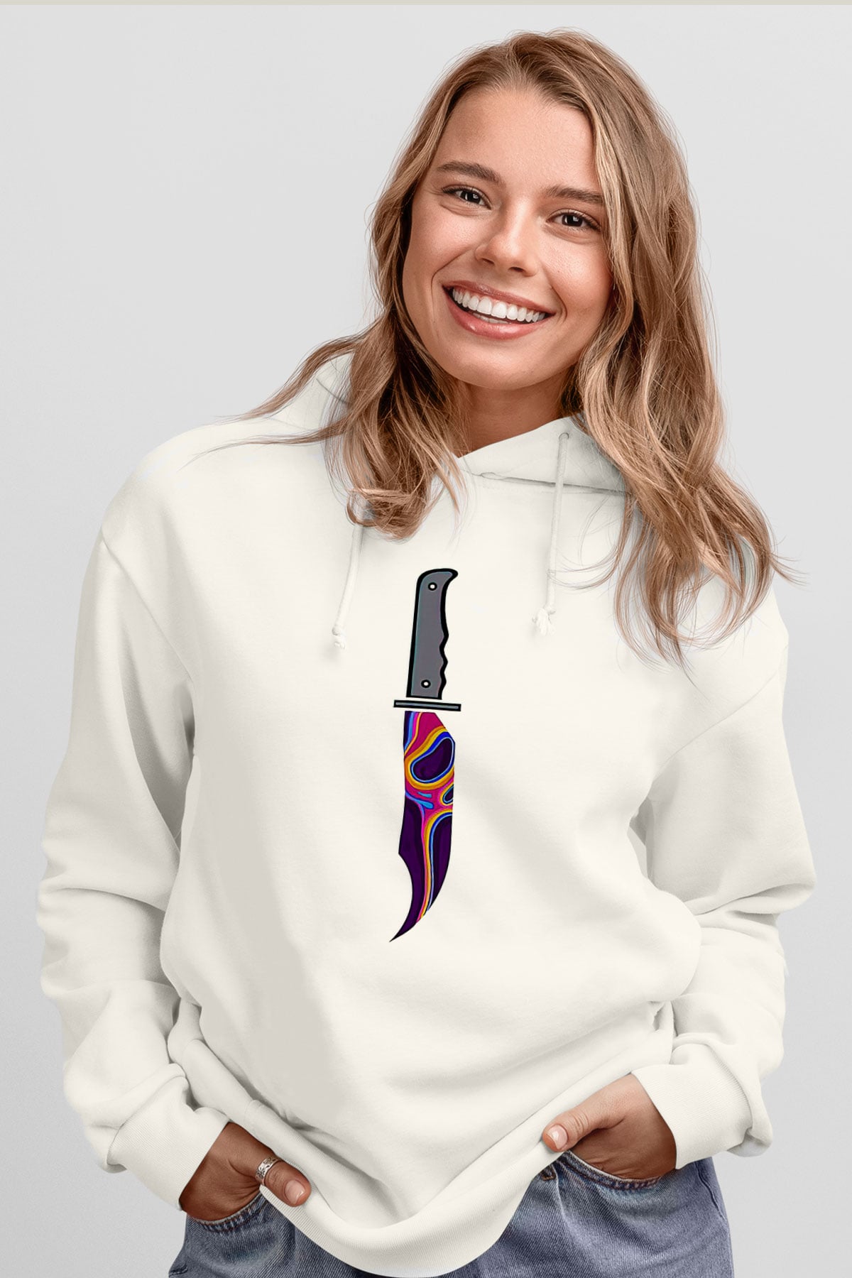 Halloween Baskılı Beyaz Unisex Kapüşonlu Sweatshirt