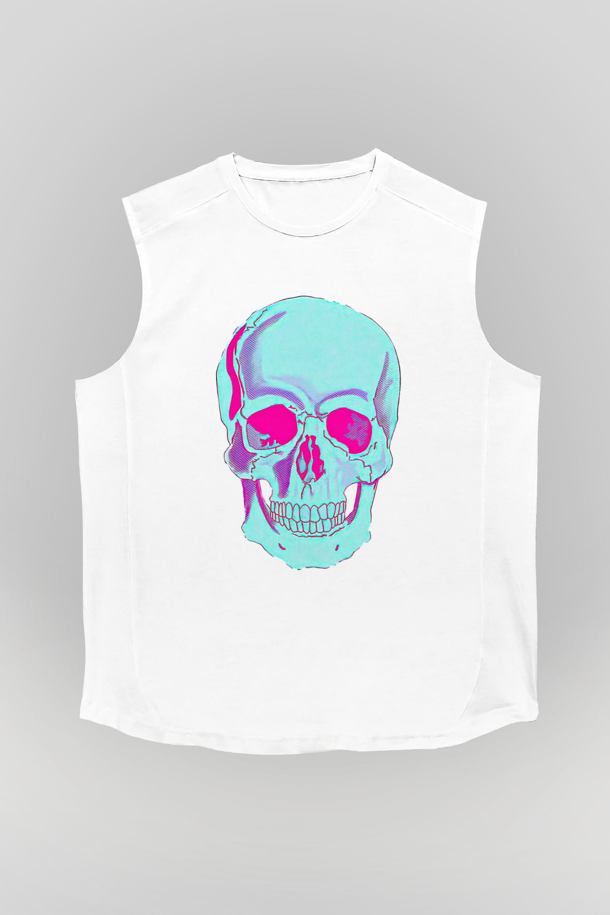 Halloween Baskılı Beyaz Unisex Kolsuz Tişört - Tshirt