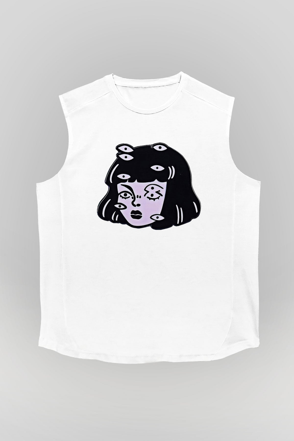 Halloween Baskılı Beyaz Unisex Kolsuz Tişört - Tshirt