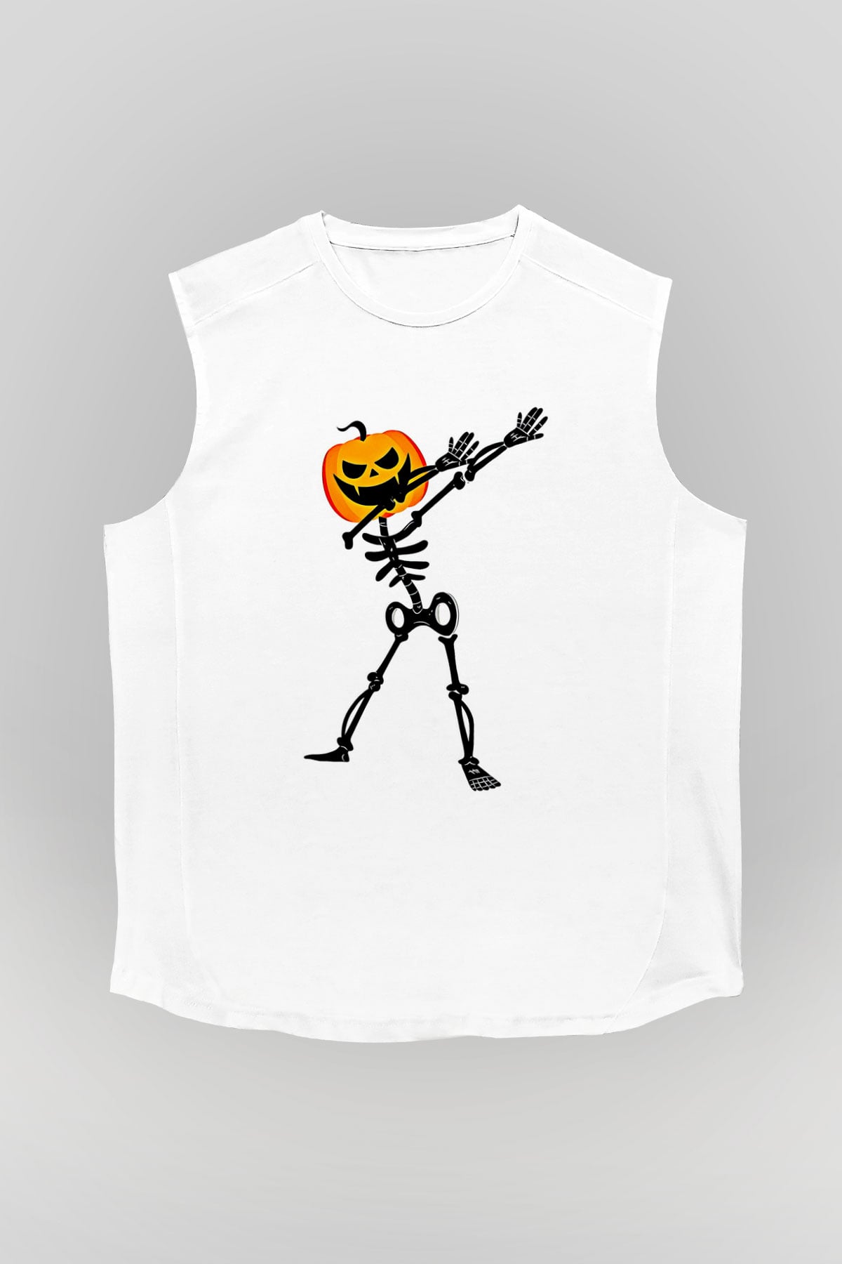 Halloween Baskılı Beyaz Unisex Kolsuz Tişört - Tshirt