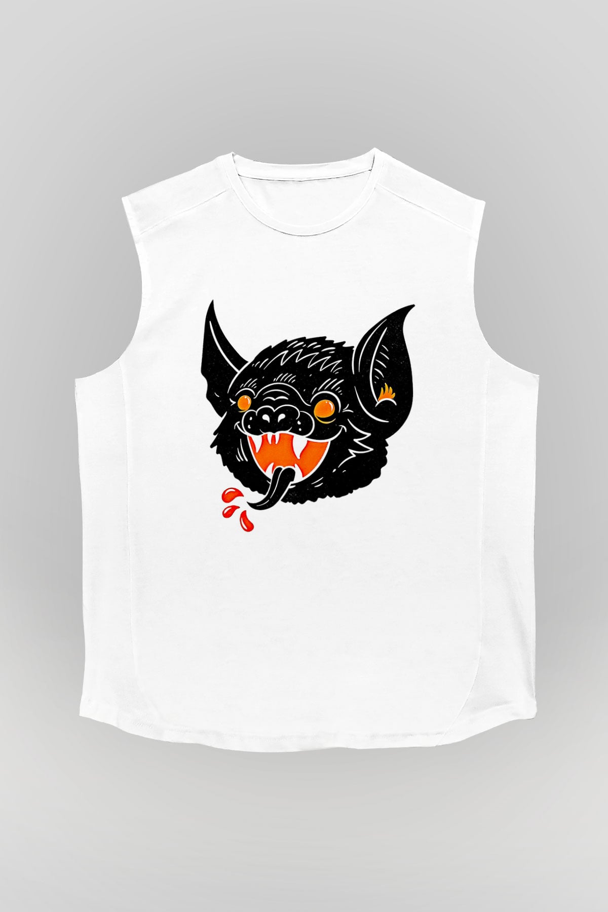 Halloween Baskılı Beyaz Unisex Kolsuz Tişört - Tshirt