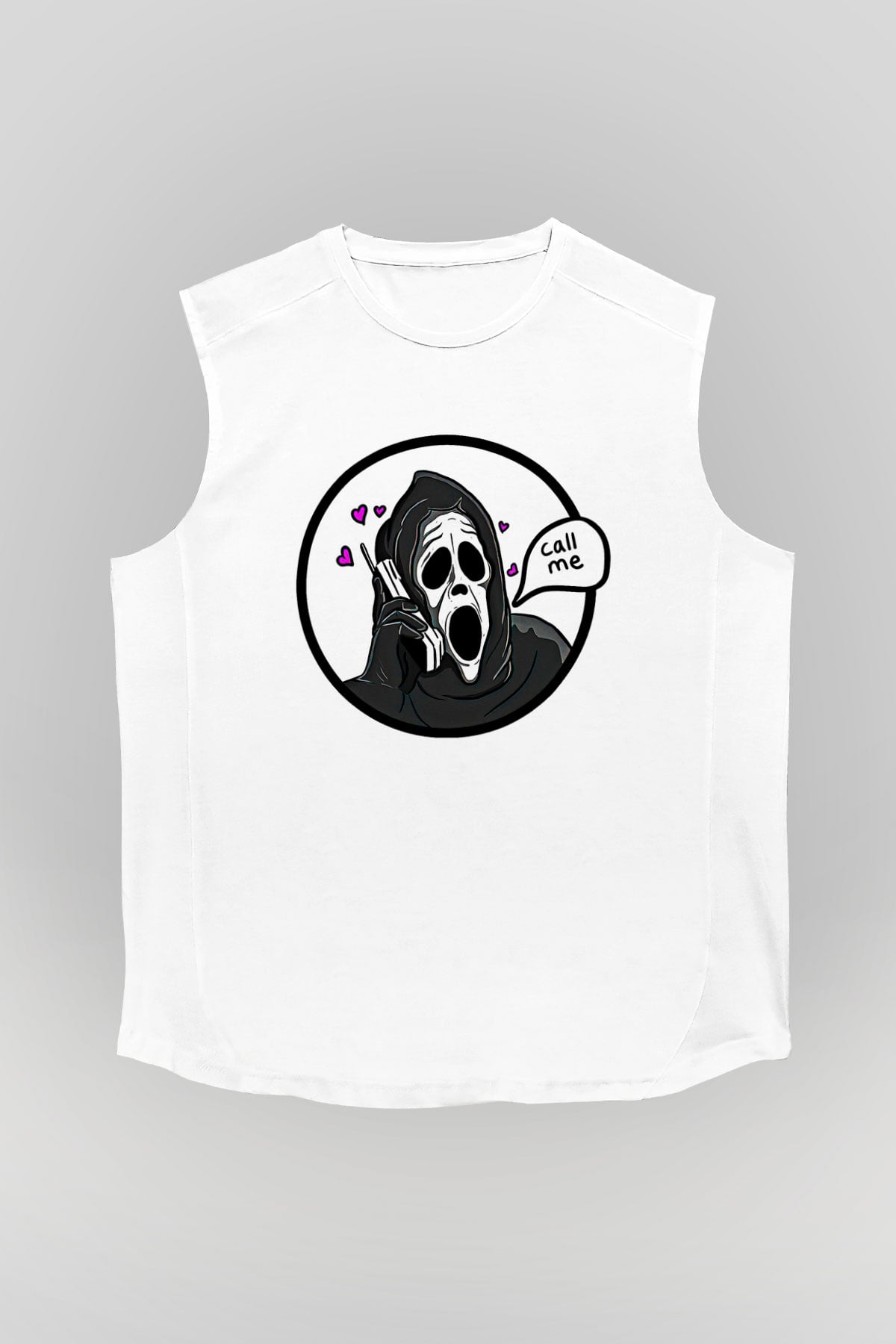 Halloween Baskılı Beyaz Unisex Kolsuz Tişört - Tshirt
