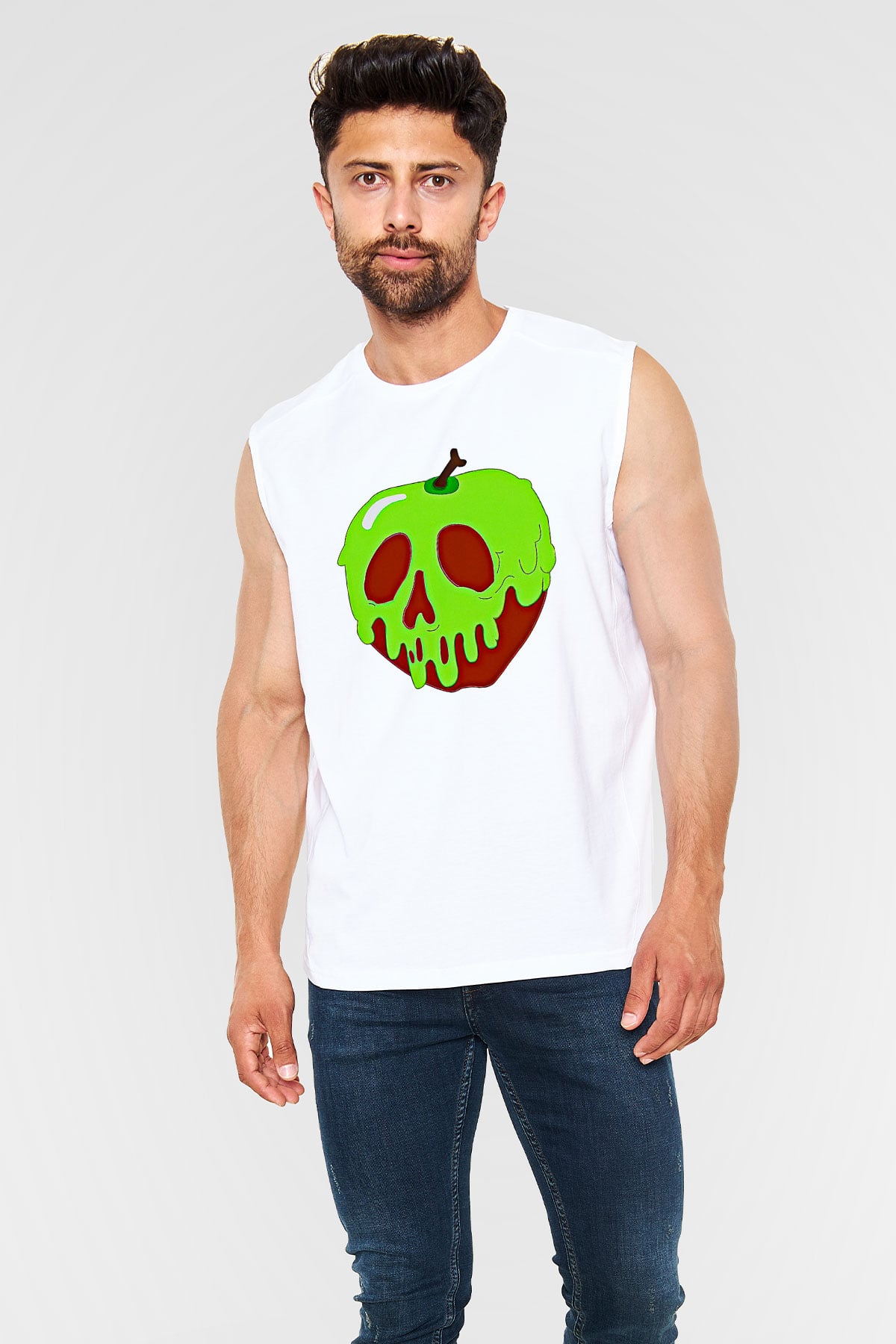 Halloween Baskılı Beyaz Unisex Kolsuz Tişört - Tshirt