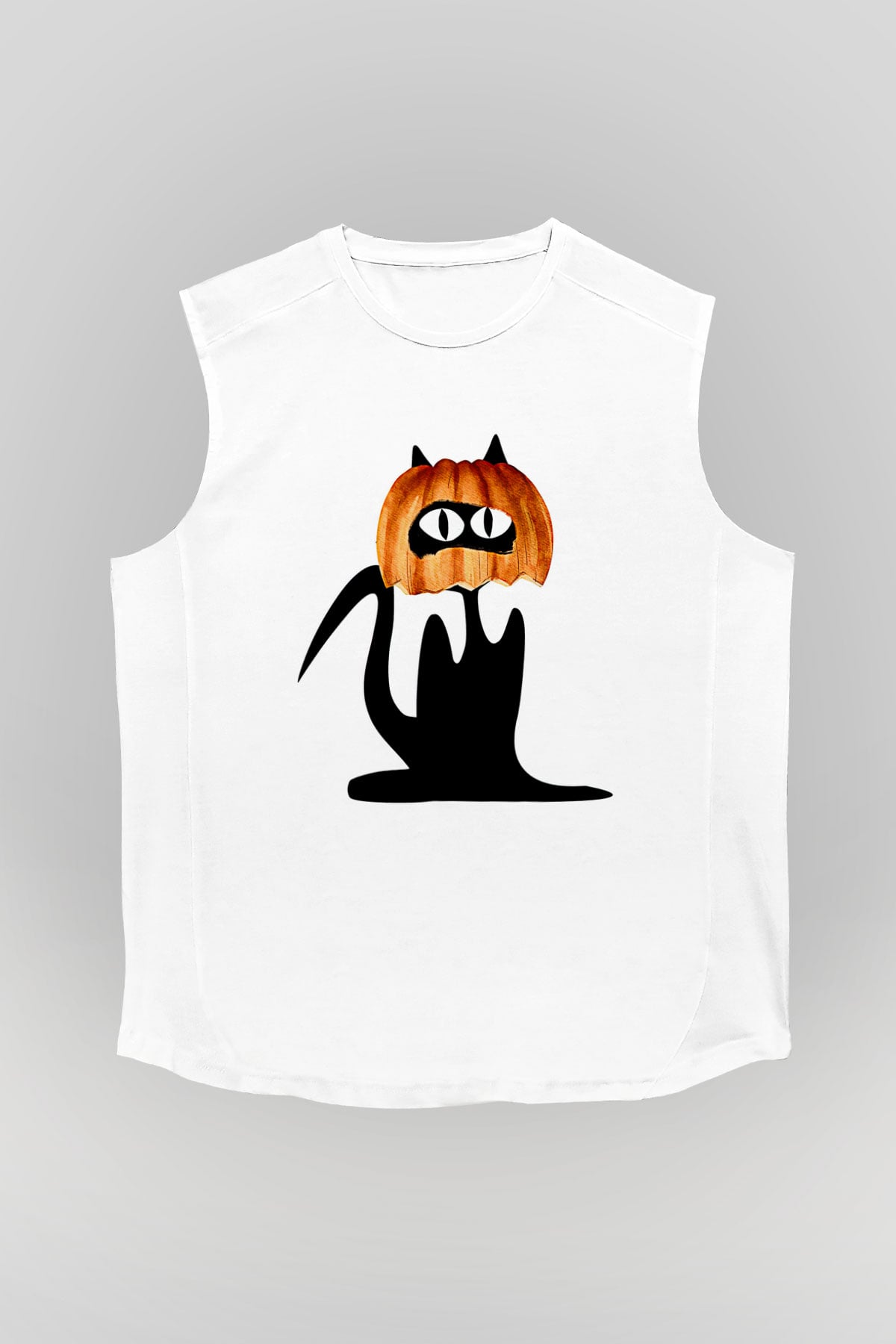 Halloween Baskılı Beyaz Unisex Kolsuz Tişört - Tshirt
